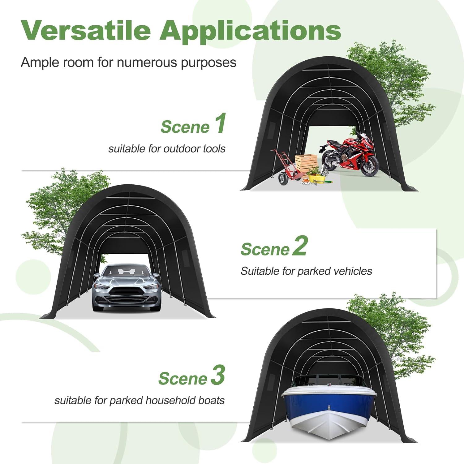image:imageCOBIZI Carport Canopy 12x20 Heavy Duty Portable Garage AllSeason Portable Car Ports amp Outdoor Storage Shed Galvanized Frame Vehicle Shelter with Removable Doors and VentsDark Gray
