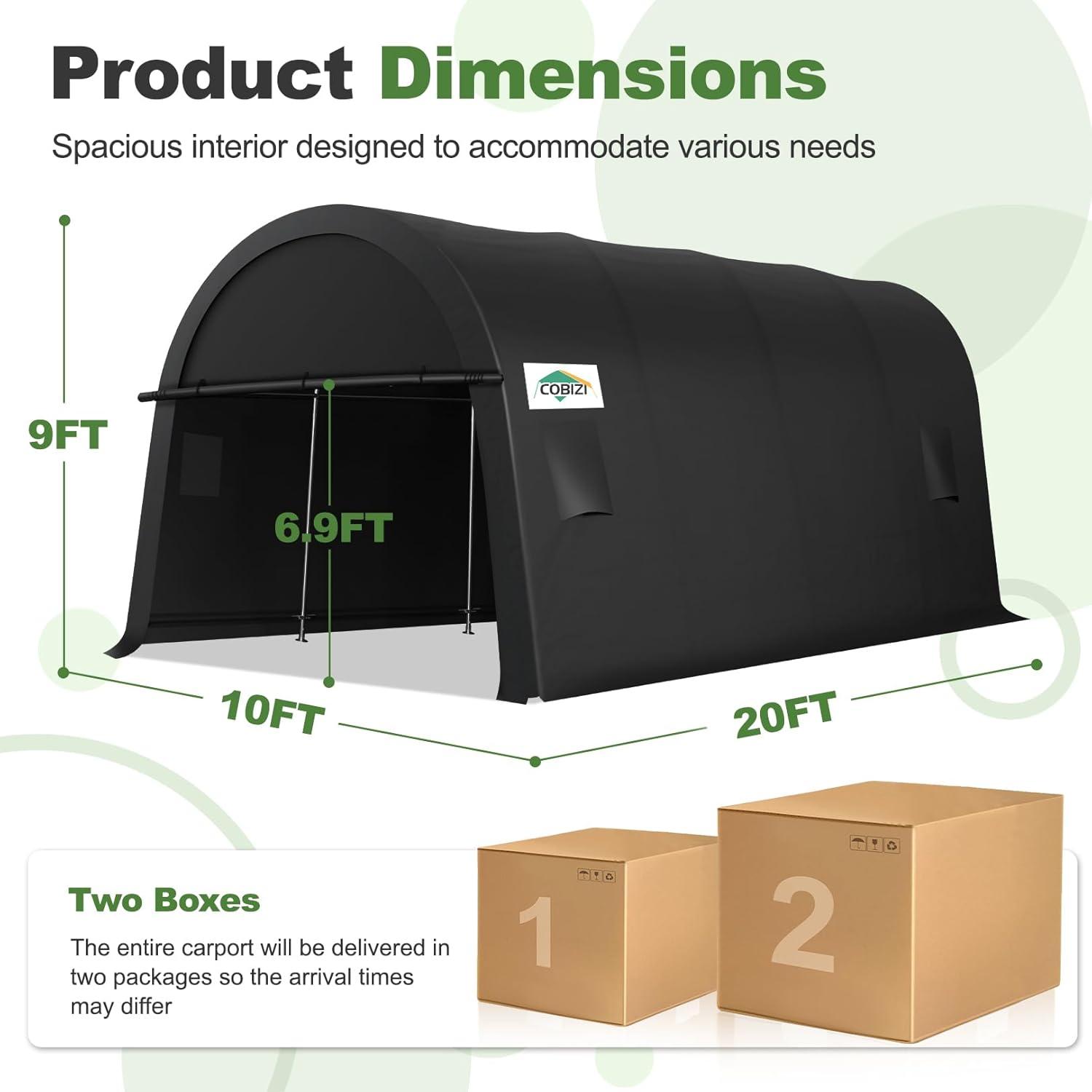 image:imageCOBIZI Carport Canopy 12x20 Heavy Duty Portable Garage AllSeason Portable Car Ports amp Outdoor Storage Shed Galvanized Frame Vehicle Shelter with Removable Doors and VentsDark Gray