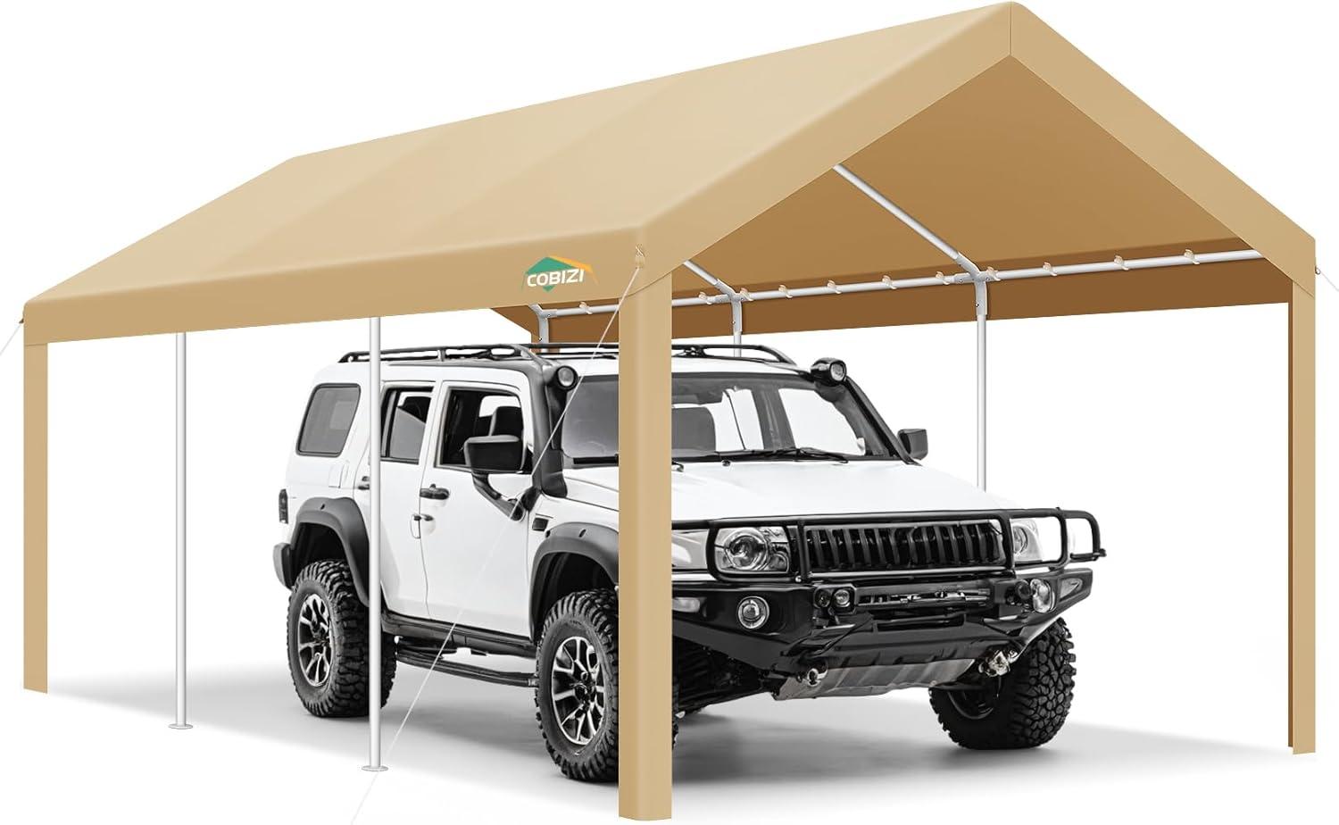 image:imageCOBIZI Carport Canopy 12x20 Heavy Duty Portable Garage AllSeason Portable Car Ports amp Outdoor Storage Shed Galvanized Frame Vehicle Shelter with Removable Doors and VentsKhaki