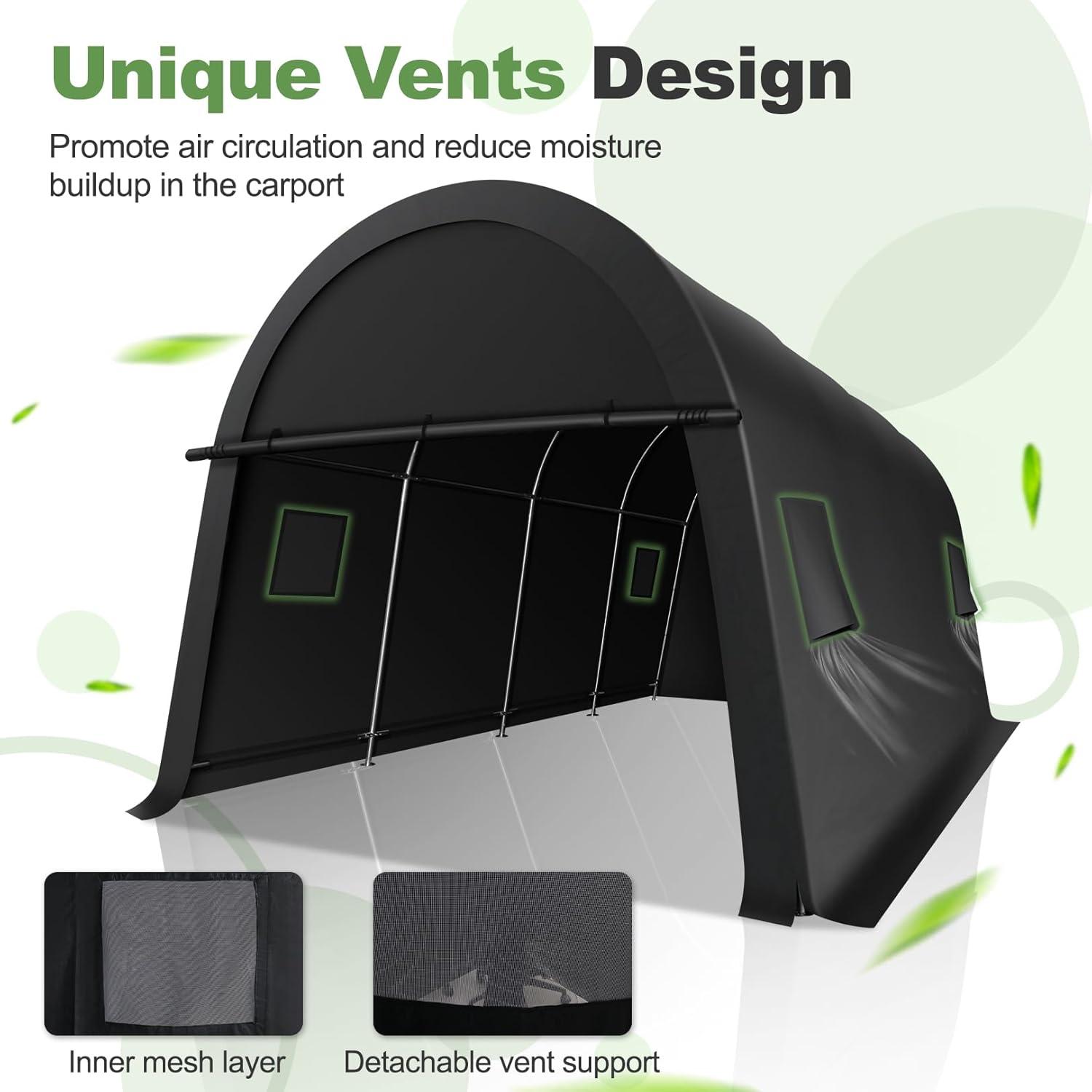 image:imageCOBIZI Carport Canopy 12x20 Heavy Duty Portable Garage AllSeason Portable Car Ports amp Outdoor Storage Shed Galvanized Frame Vehicle Shelter with Removable Doors and VentsDark Gray