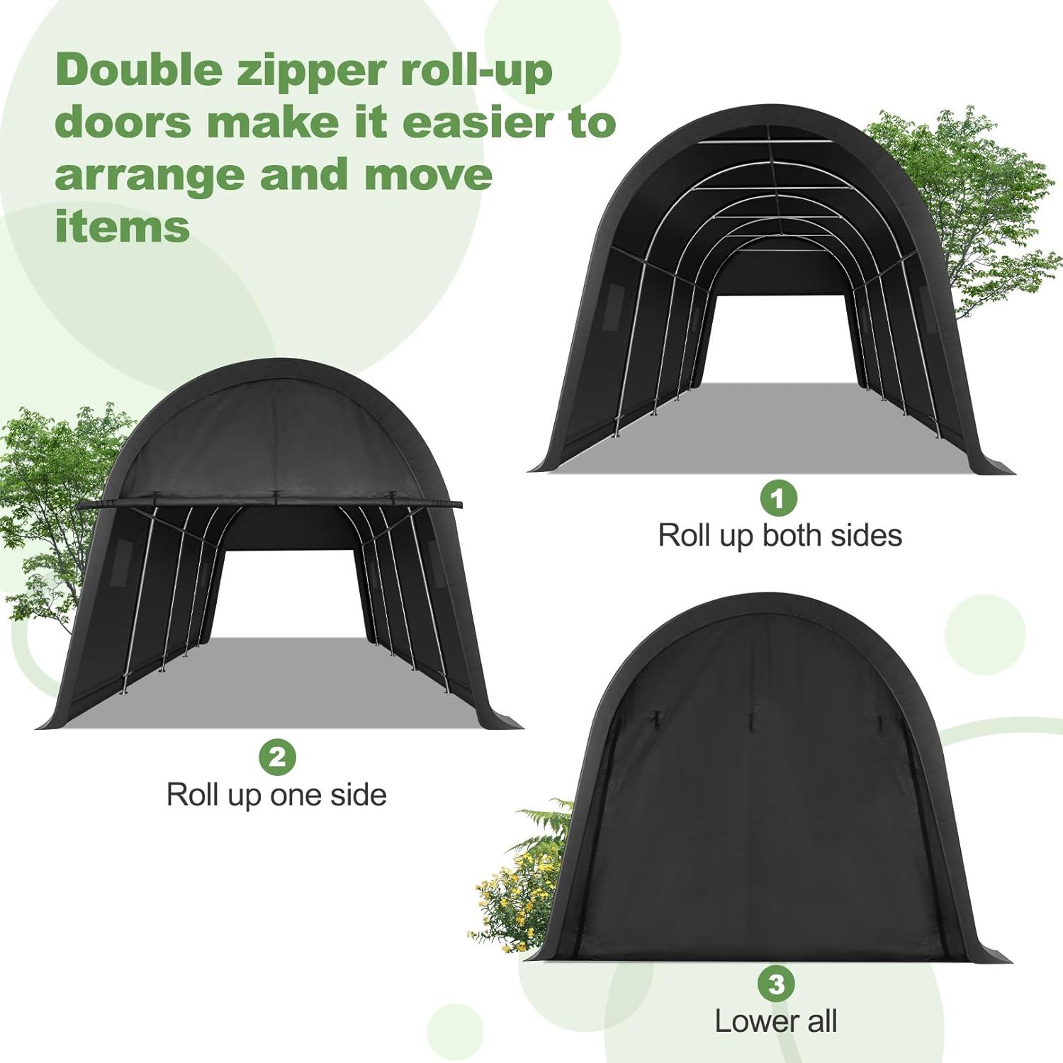 image:imageCOBIZI Carport Canopy 12x20 Heavy Duty Portable Garage AllSeason Portable Car Ports amp Outdoor Storage Shed Galvanized Frame Vehicle Shelter with Removable Doors and VentsDark Gray