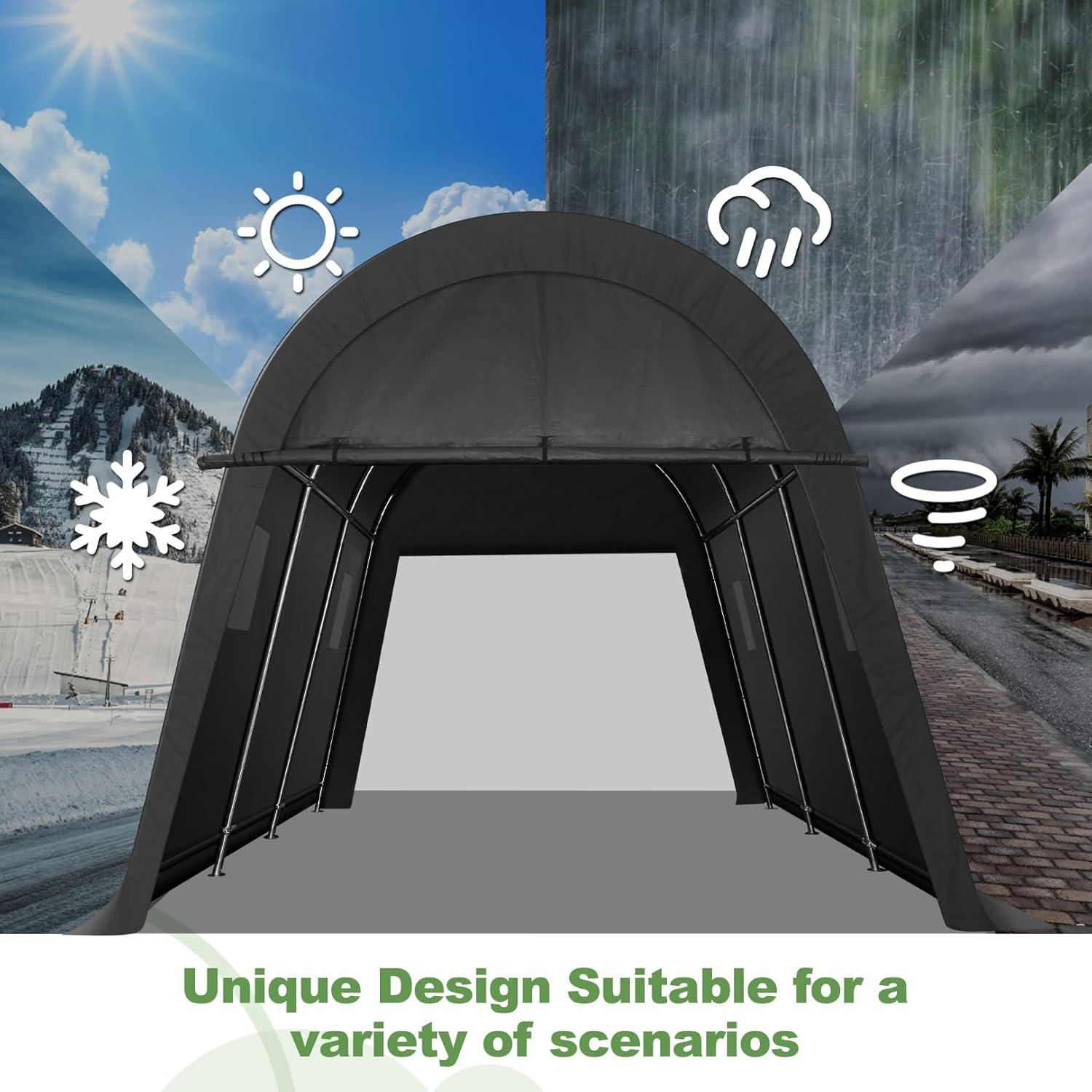 image:imageCOBIZI Carport Canopy 12x20 Heavy Duty Portable Garage AllSeason Portable Car Ports amp Outdoor Storage Shed Galvanized Frame Vehicle Shelter with Removable Doors and VentsKhaki