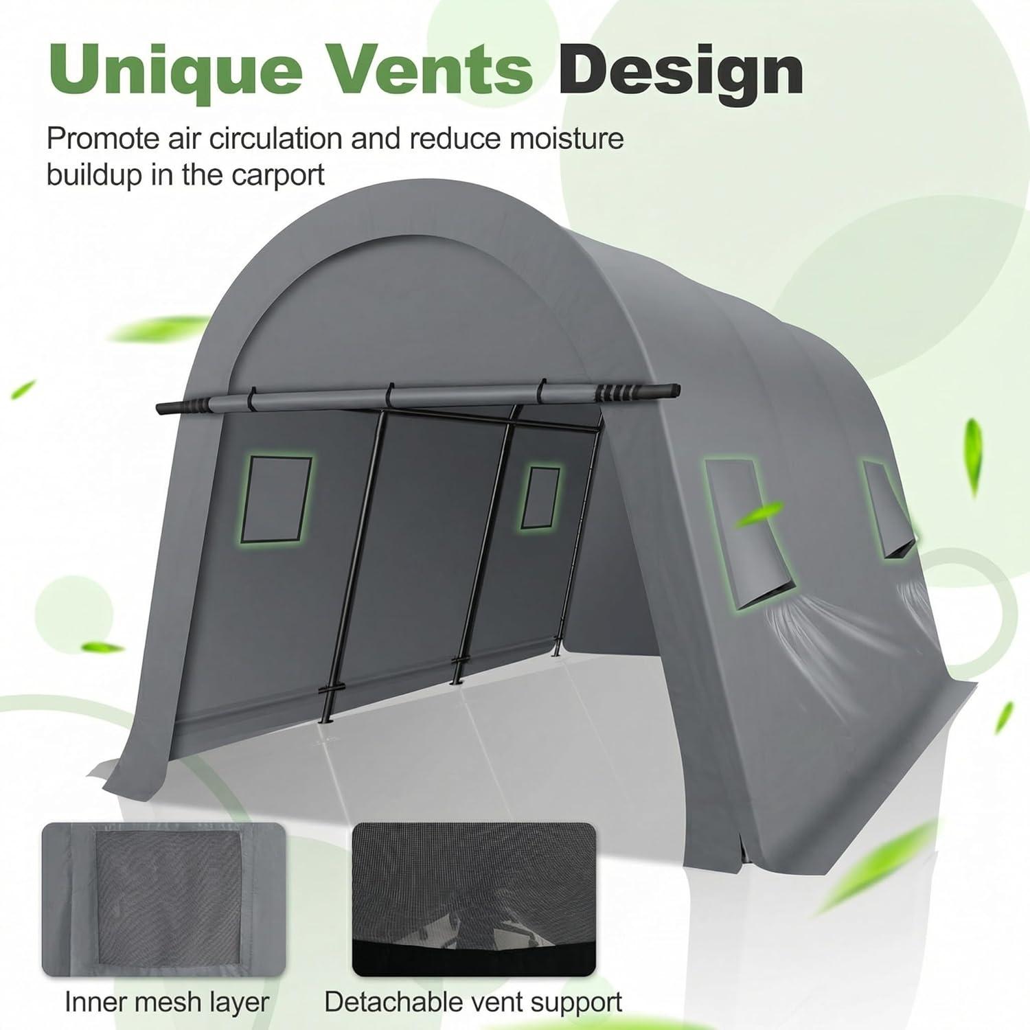 image:imageCOBIZI Carport Canopy 12x20 Heavy Duty Portable Garage AllSeason Portable Car Ports amp Outdoor Storage Shed Galvanized Frame Vehicle Shelter with Removable Doors and VentsGray