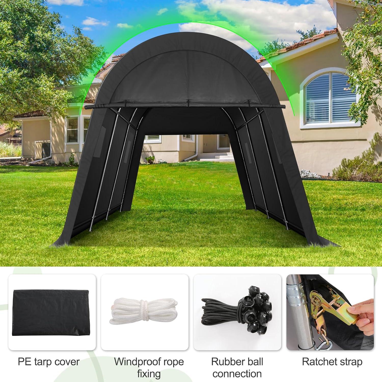 image:imageCOBIZI Carport Canopy 12x20 Heavy Duty Portable Garage AllSeason Portable Car Ports amp Outdoor Storage Shed Galvanized Frame Vehicle Shelter with Removable Doors and VentsKhaki