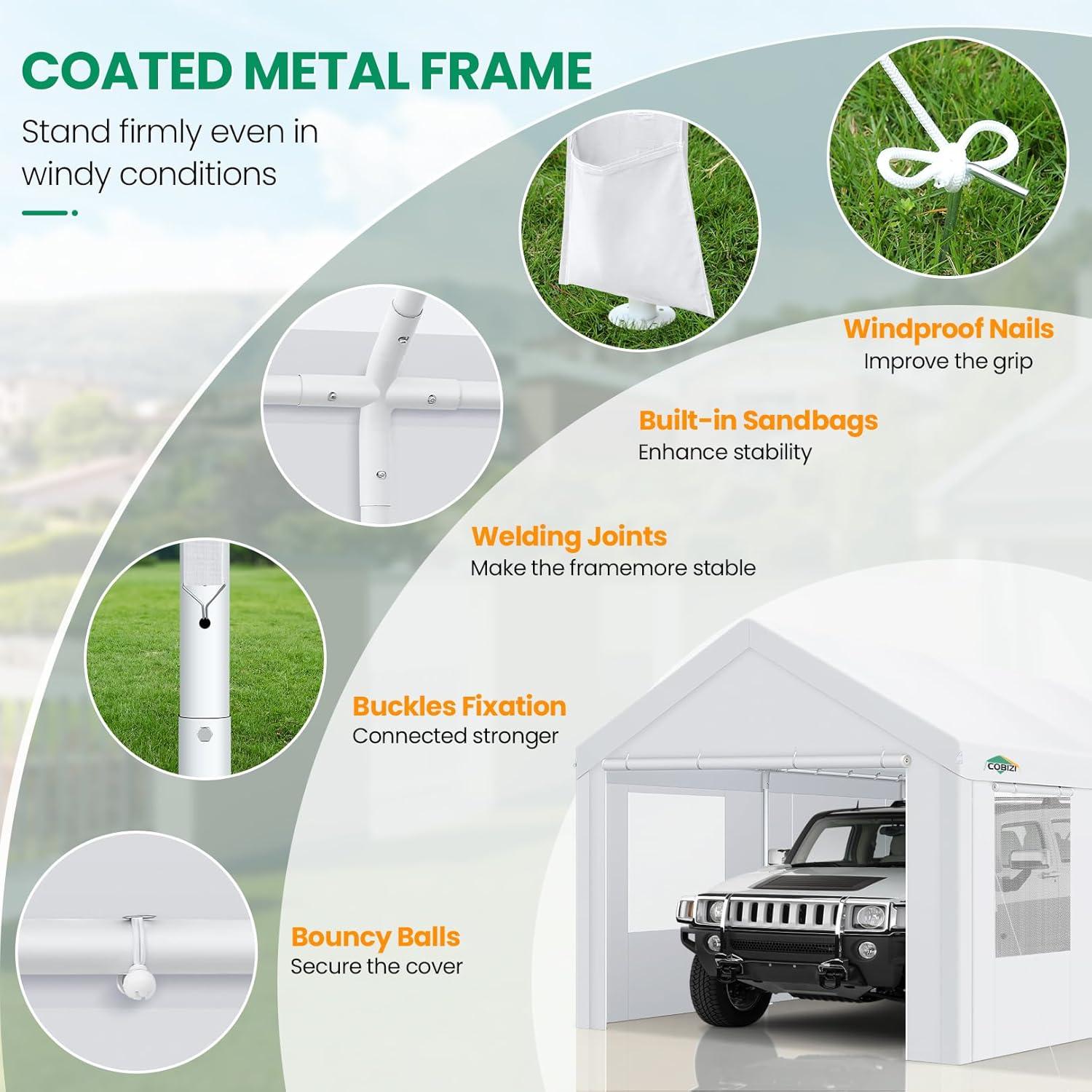 image:imageCOBIZI Carport Canopy 12x20 Heavy Duty Portable Garage AllSeason Portable Car Ports amp Outdoor Storage Shed Galvanized Frame Vehicle Shelter with Removable Doors and VentsClassic White