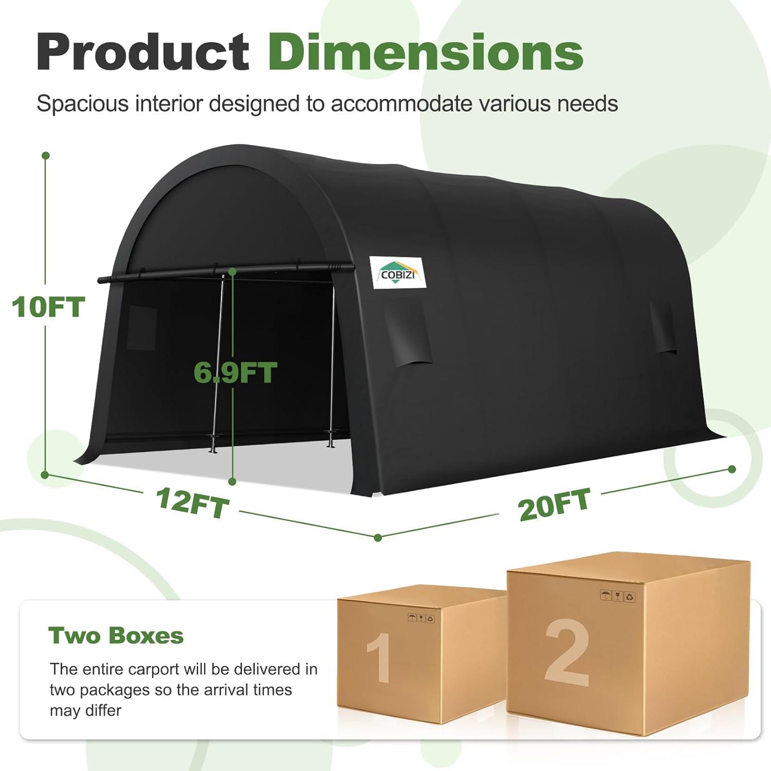 image:imageCOBIZI Carport Canopy 12x20 Heavy Duty Portable Garage AllSeason Portable Car Ports amp Outdoor Storage Shed Galvanized Frame Vehicle Shelter with Removable Doors and VentsKhaki