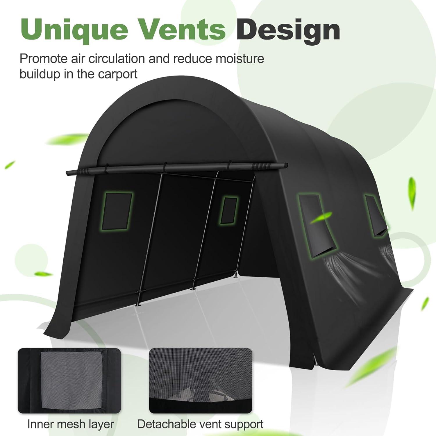 image:imageCOBIZI Carport Canopy 12x20 Heavy Duty Portable Garage AllSeason Portable Car Ports amp Outdoor Storage Shed Galvanized Frame Vehicle Shelter with Removable Doors and VentsKhaki