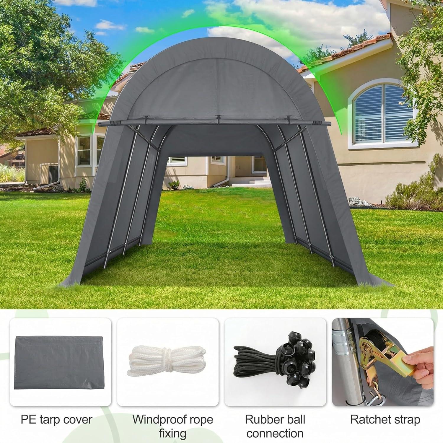 image:imageCOBIZI Carport Canopy 12x20 Heavy Duty Portable Garage AllSeason Portable Car Ports amp Outdoor Storage Shed Galvanized Frame Vehicle Shelter with Removable Doors and VentsGray