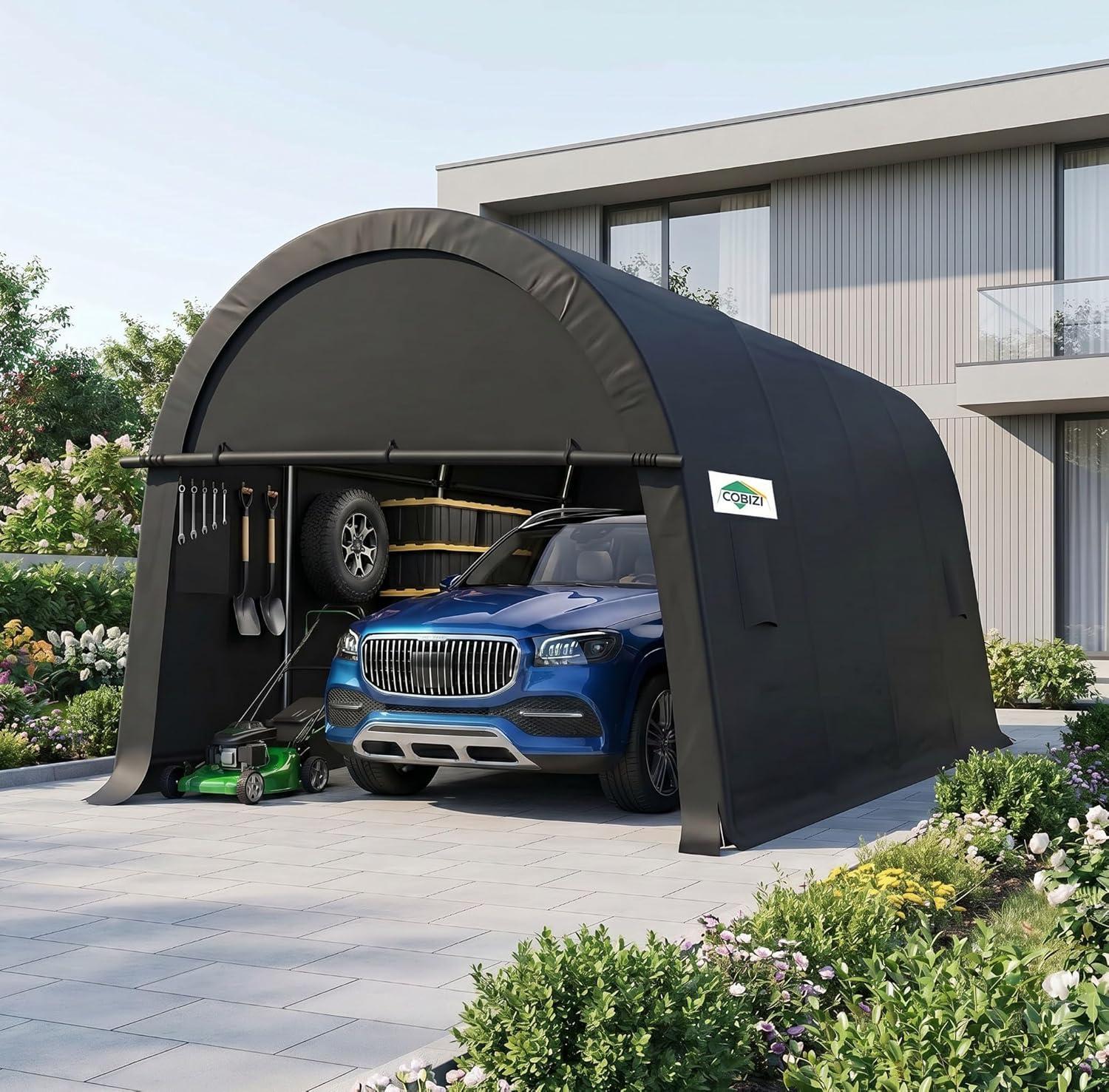 image:imageCOBIZI Carport Canopy 12x20 Heavy Duty Portable Garage AllSeason Portable Car Ports amp Outdoor Storage Shed Galvanized Frame Vehicle Shelter with Removable Doors and VentsDark Gray