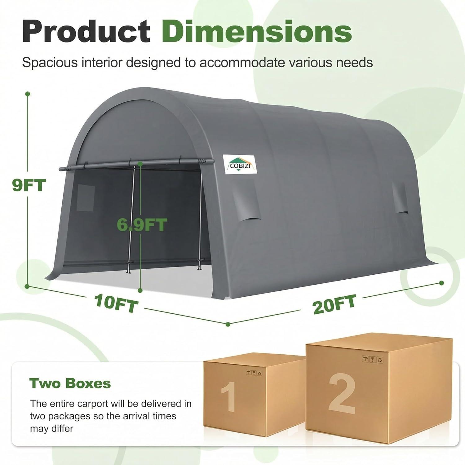 image:imageCOBIZI Carport Canopy 12x20 Heavy Duty Portable Garage AllSeason Portable Car Ports amp Outdoor Storage Shed Galvanized Frame Vehicle Shelter with Removable Doors and VentsGray