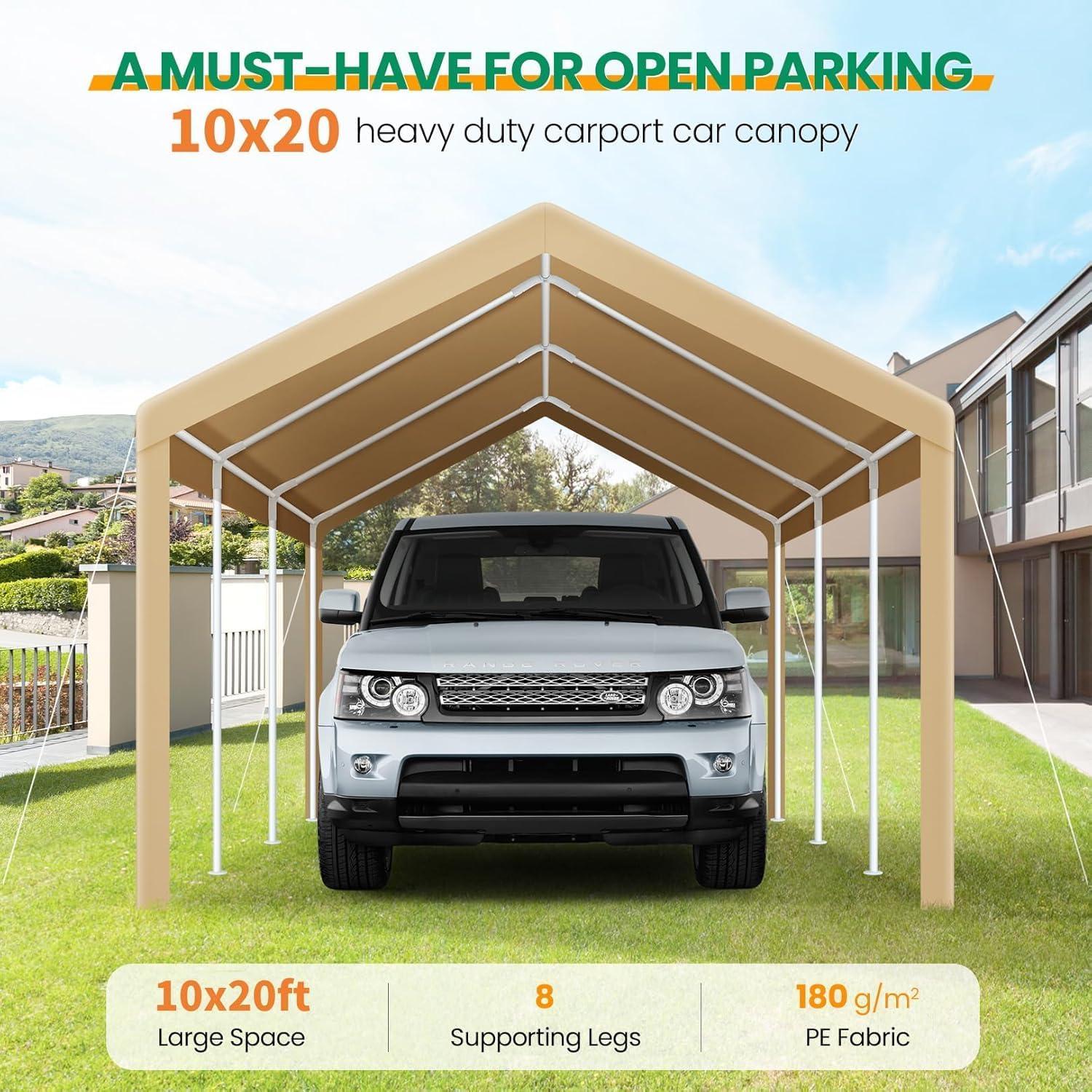 image:imageCOBIZI Carport Canopy 12x20 Heavy Duty Portable Garage AllSeason Portable Car Ports amp Outdoor Storage Shed Galvanized Frame Vehicle Shelter with Removable Doors and VentsKhaki