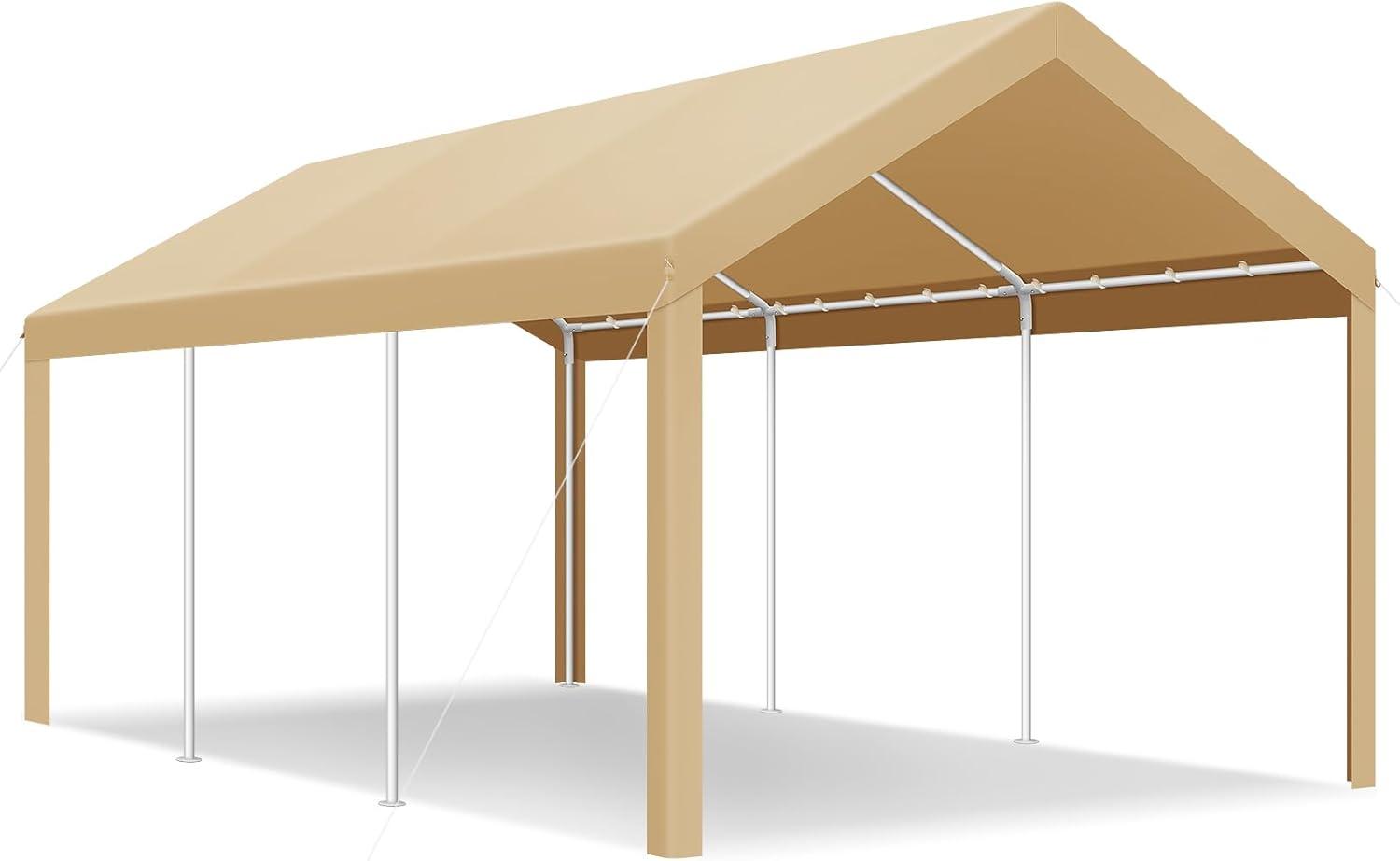 image:imageCOBIZI Carport Canopy 12x20 Heavy Duty Portable Garage AllSeason Portable Car Ports amp Outdoor Storage Shed Galvanized Frame Vehicle Shelter with Removable Doors and VentsKhaki