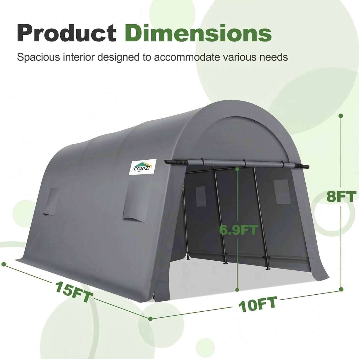 image:imageCOBIZI Carport Canopy 12x20 Heavy Duty Portable Garage AllSeason Portable Car Ports amp Outdoor Storage Shed Galvanized Frame Vehicle Shelter with Removable Doors and VentsGray