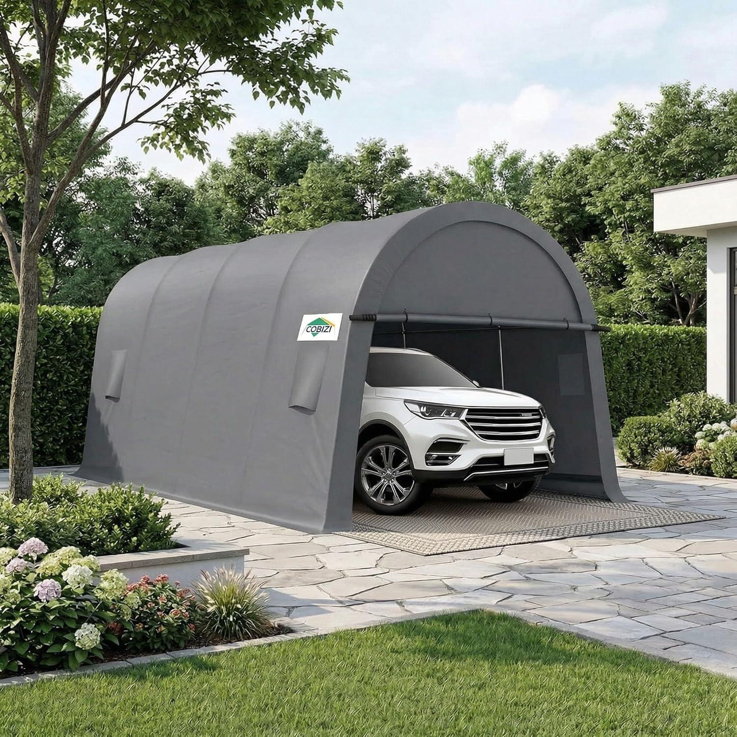 image:imageCOBIZI Carport Canopy 12x20 Heavy Duty Portable Garage AllSeason Portable Car Ports amp Outdoor Storage Shed Galvanized Frame Vehicle Shelter with Removable Doors and VentsGray