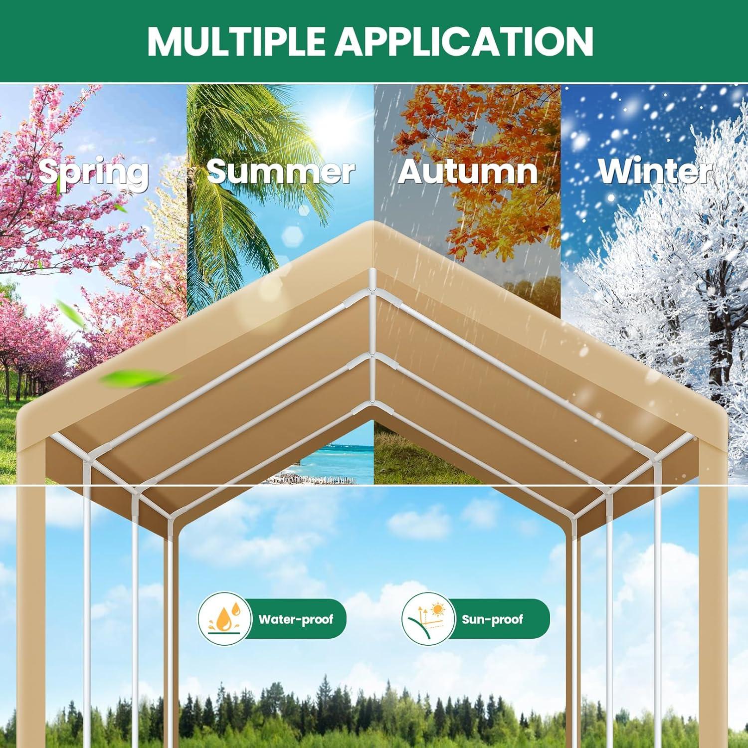 image:imageCOBIZI Carport Canopy 12x20 Heavy Duty Portable Garage AllSeason Portable Car Ports amp Outdoor Storage Shed Galvanized Frame Vehicle Shelter with Removable Doors and VentsKhaki