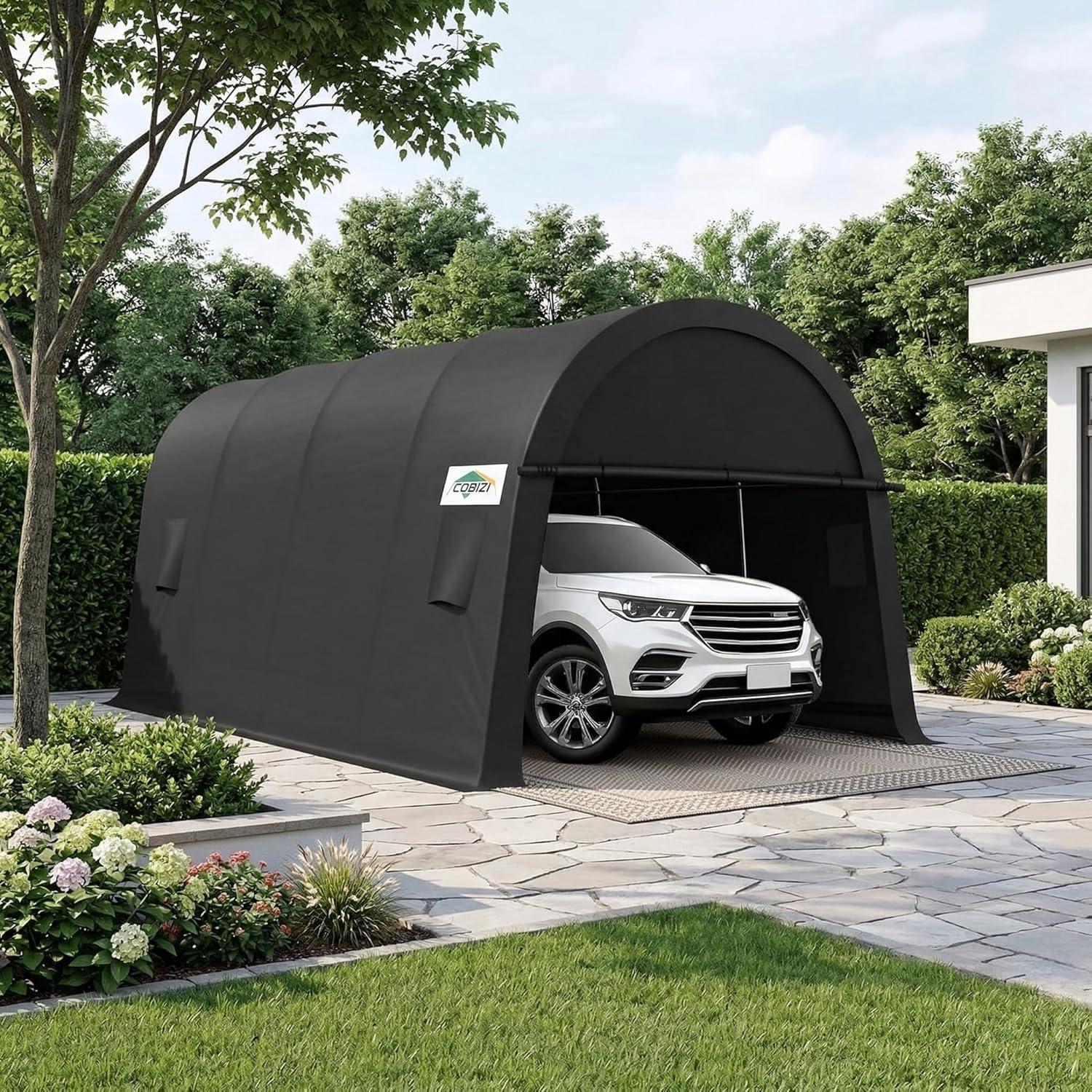 image:imageCOBIZI Carport Canopy 12x20 Heavy Duty Portable Garage AllSeason Portable Car Ports amp Outdoor Storage Shed Galvanized Frame Vehicle Shelter with Removable Doors and VentsDark Gray