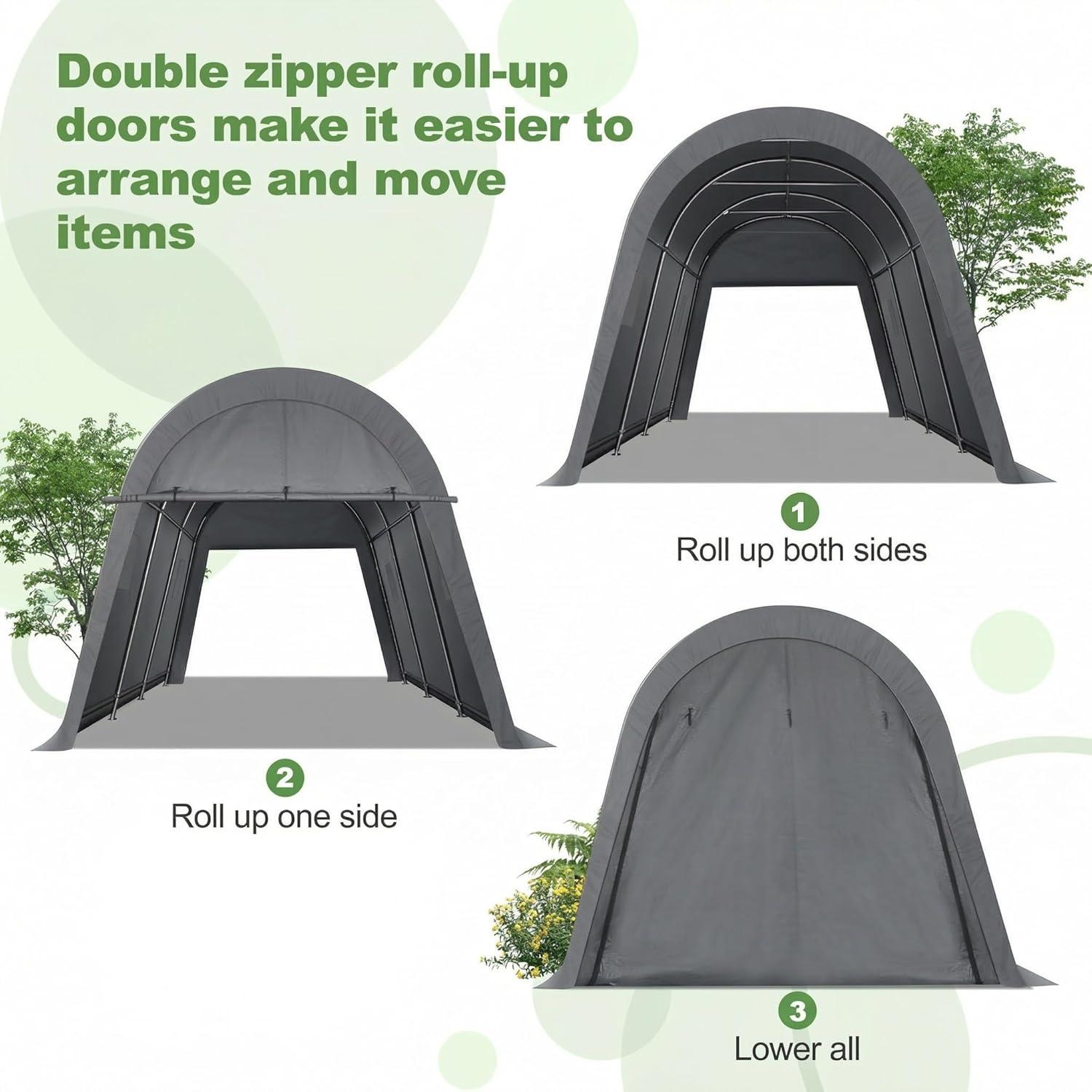 image:imageCOBIZI Carport Canopy 12x20 Heavy Duty Portable Garage AllSeason Portable Car Ports amp Outdoor Storage Shed Galvanized Frame Vehicle Shelter with Removable Doors and VentsGray
