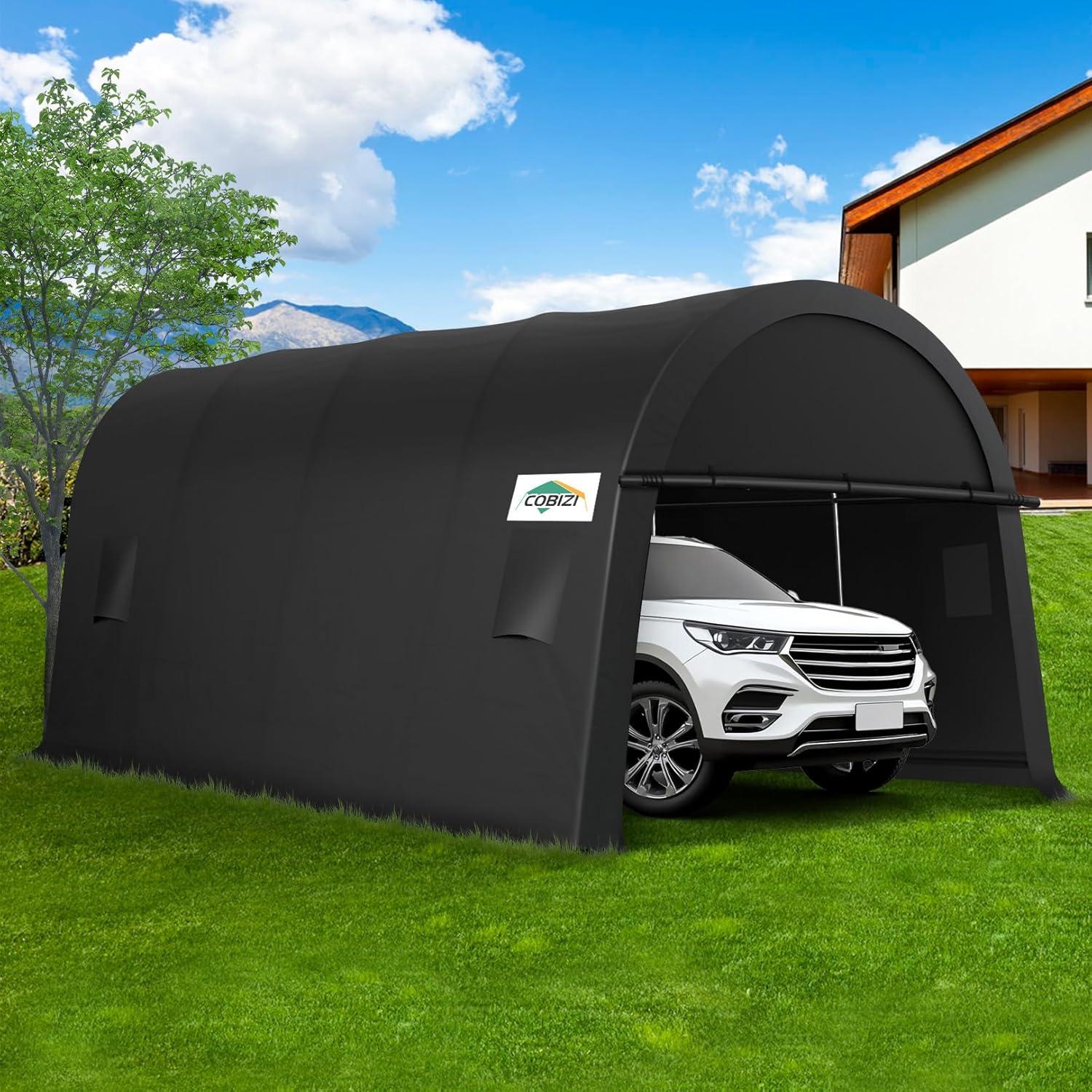 image:imageCOBIZI Carport Canopy 12x20 Heavy Duty Portable Garage AllSeason Portable Car Ports amp Outdoor Storage Shed Galvanized Frame Vehicle Shelter with Removable Doors and VentsKhaki