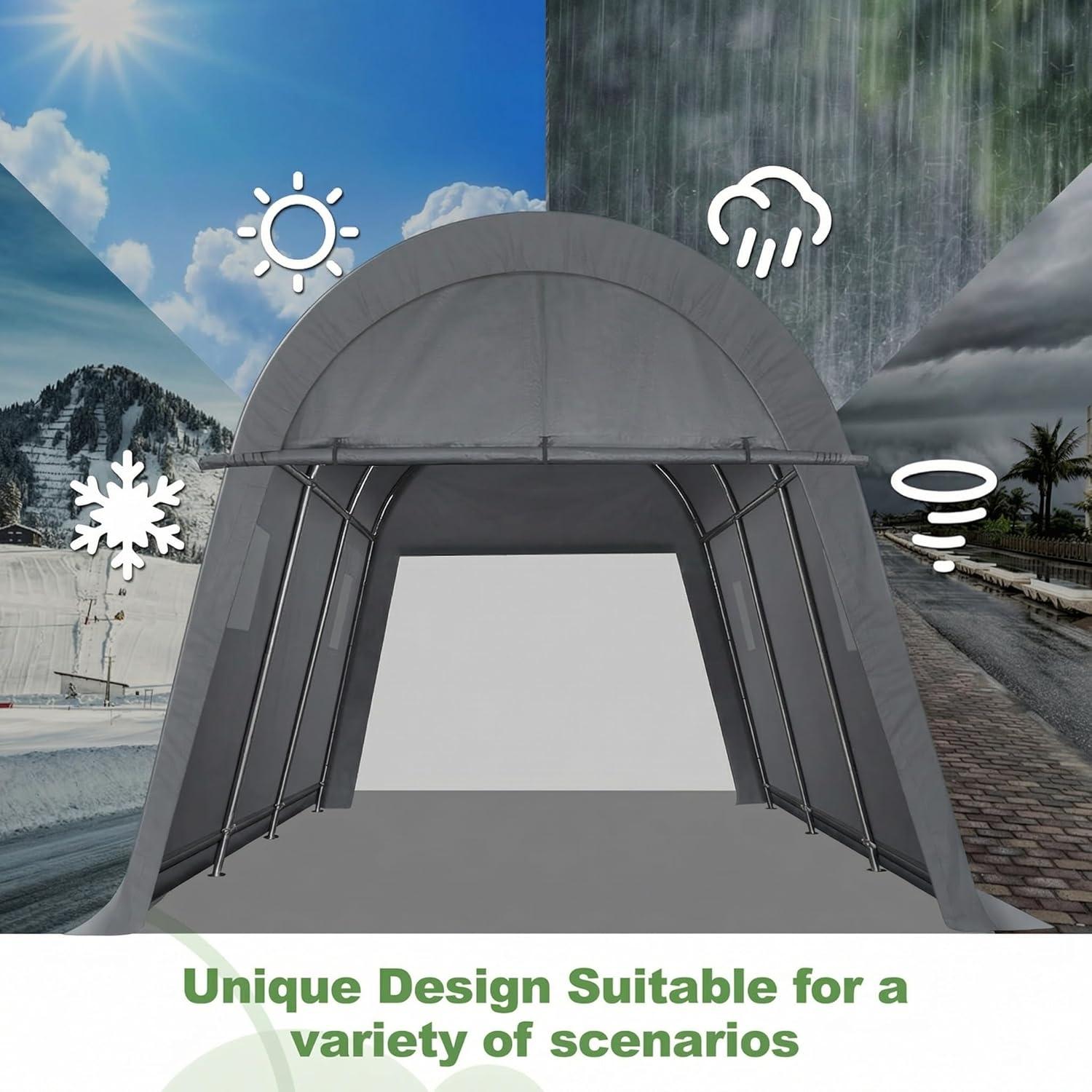 image:imageCOBIZI Carport Canopy 12x20 Heavy Duty Portable Garage AllSeason Portable Car Ports amp Outdoor Storage Shed Galvanized Frame Vehicle Shelter with Removable Doors and VentsGray