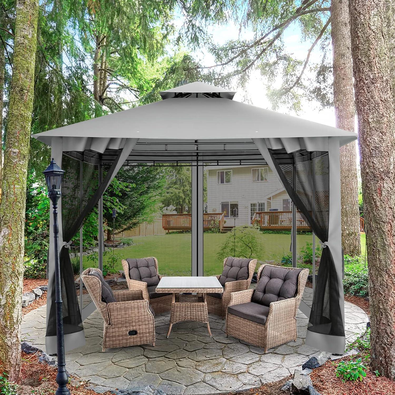 image:imageCOBIZI Gazebo 10x10 Gazebos for Patios Outdoor Gazebo Tent Patio Gazebo with Mosquito Netting Backyard Canopy Tent Screened Gazebo with Steel Frame