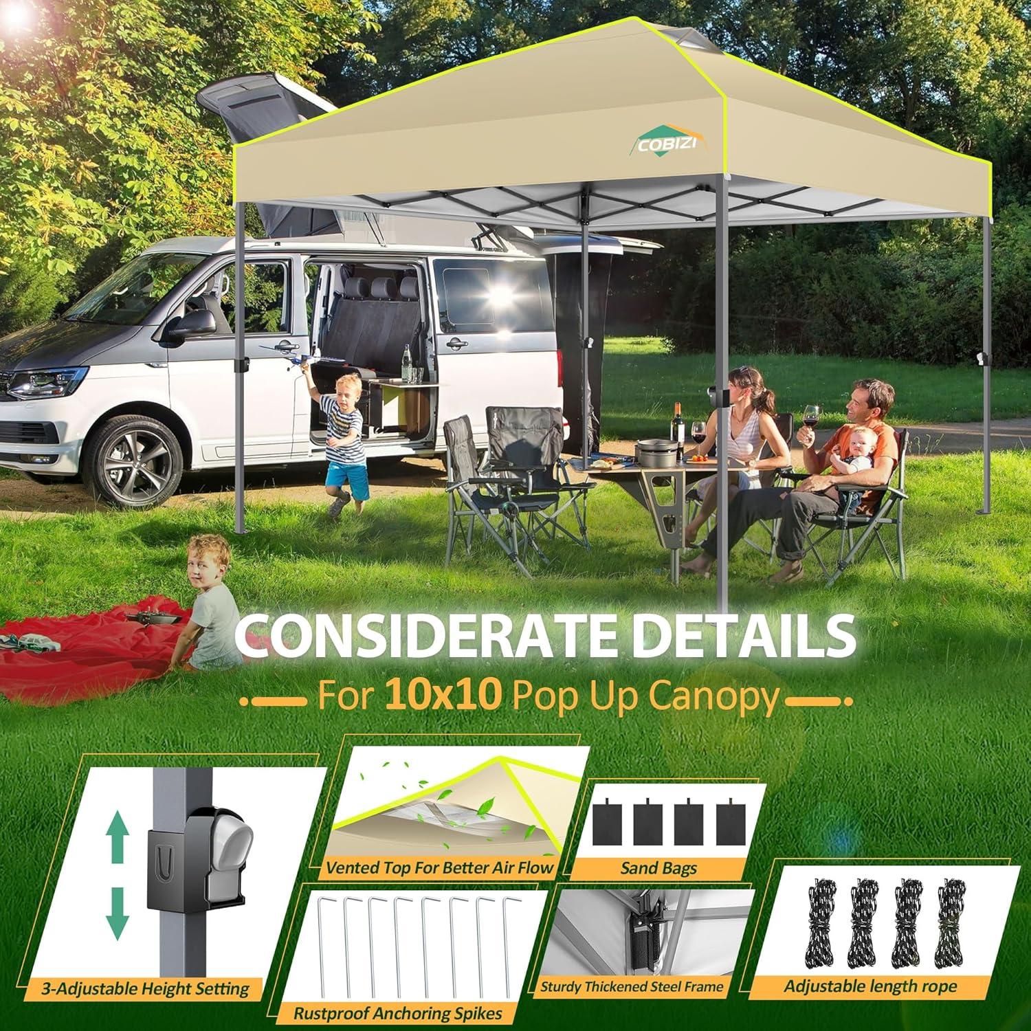 image:imageCOBIZI Heavy Duty 10x20 Pop up Canopy Tent with 6 Sidewalls Commercial Instant Canopies Tents for Parties Waterproof Gazebos with Roller Bag All Season Wind amp Waterproof UPF50Thickened FrameKhaki1year warranty