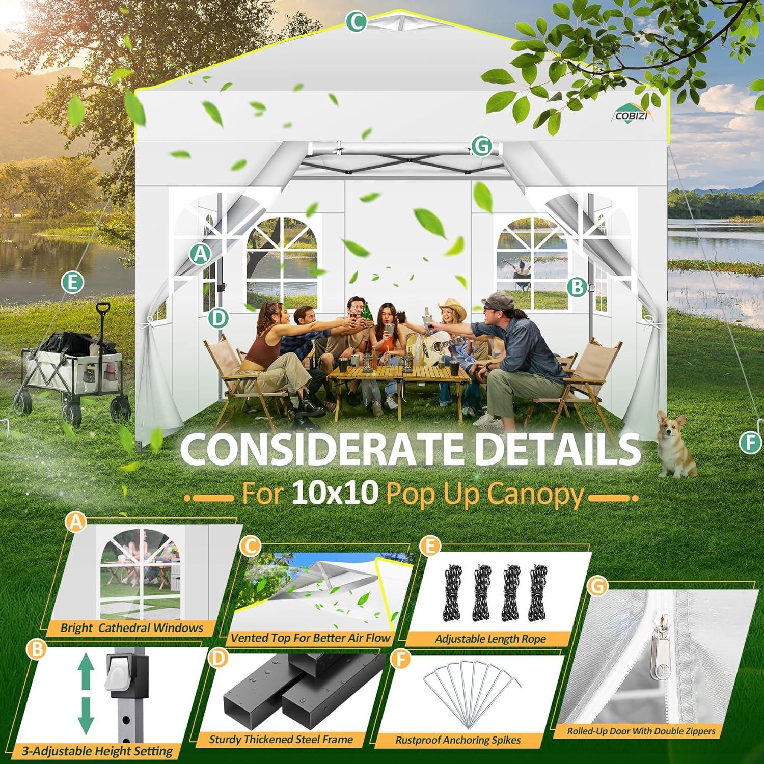 image:imageCOBIZI Heavy Duty 10x20 Pop up Canopy Tent with 6 Sidewalls Commercial Instant Canopies Tents for Parties Waterproof Gazebos with Roller Bag All Season Wind amp Waterproof UPF50Thickened FrameWhite1year warranty