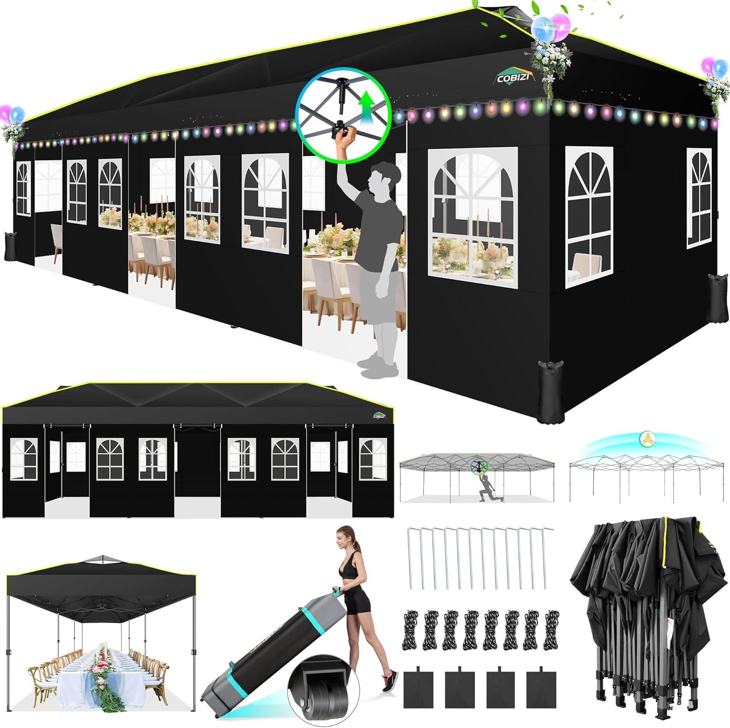 image:imageCOBIZI Heavy Duty 10x20 Pop up Canopy Tent with 6 Sidewalls Commercial Instant Canopies Tents for Parties Waterproof Gazebos with Roller Bag All Season Wind amp Waterproof UPF50Thickened FrameBlack1year warranty