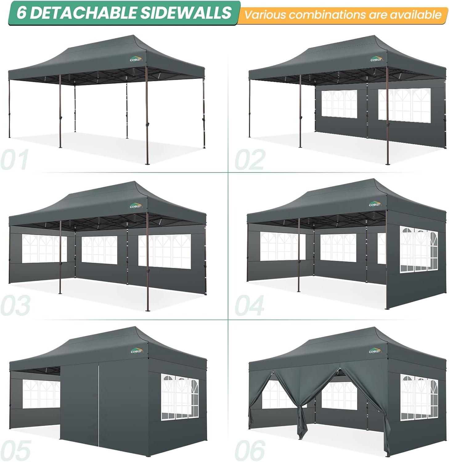 image:imageCOBIZI Heavy Duty 10x20 Pop up Canopy Tent with 6 Sidewalls Commercial Instant Canopies Tents for Parties Waterproof Gazebos with Roller Bag All Season Wind amp Waterproof UPF50Thickened Frame