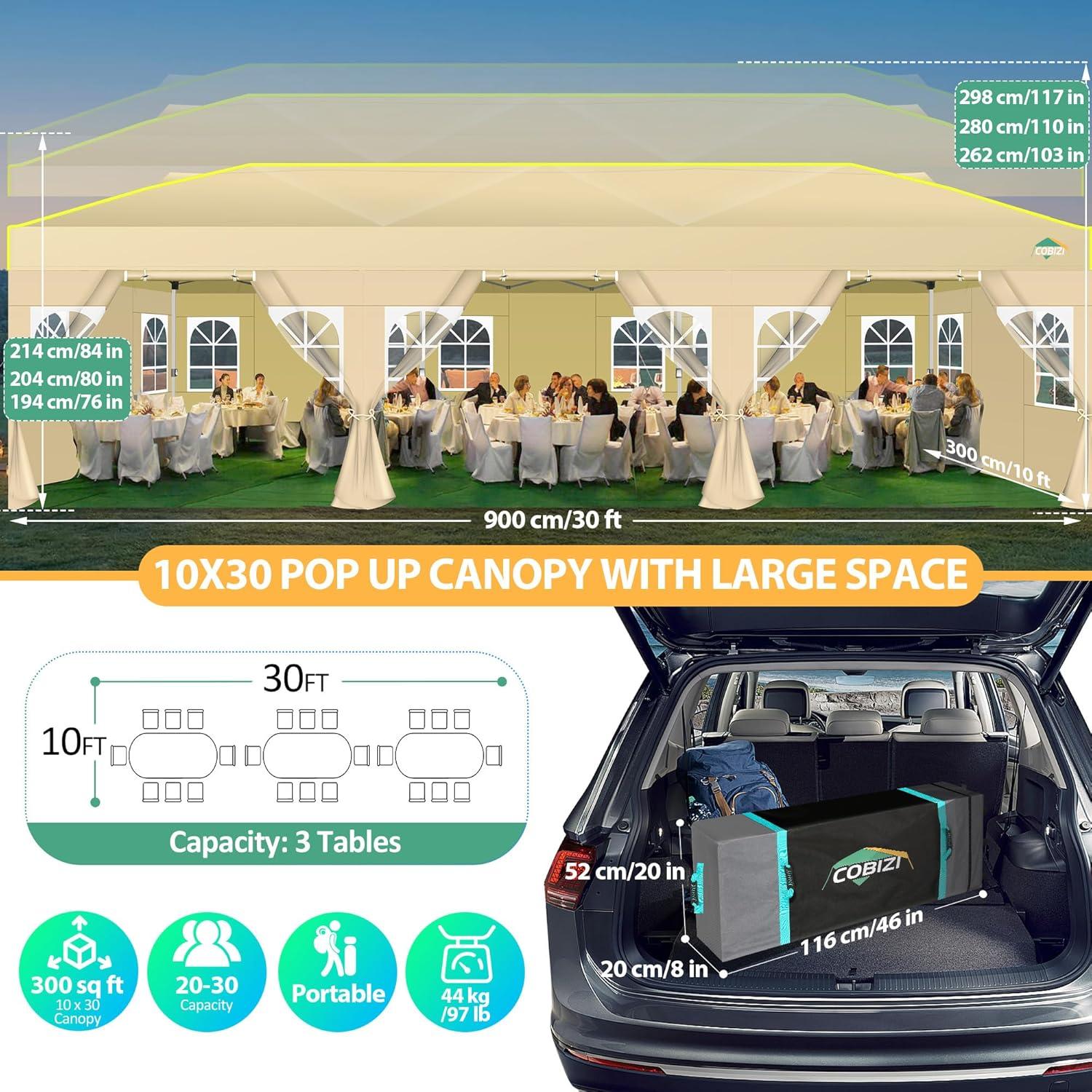 image:imageCOBIZI Heavy Duty 10x20 Pop up Canopy Tent with 6 Sidewalls Commercial Instant Canopies Tents for Parties Waterproof Gazebos with Roller Bag All Season Wind amp Waterproof UPF50Thickened FrameKhaki1year warranty