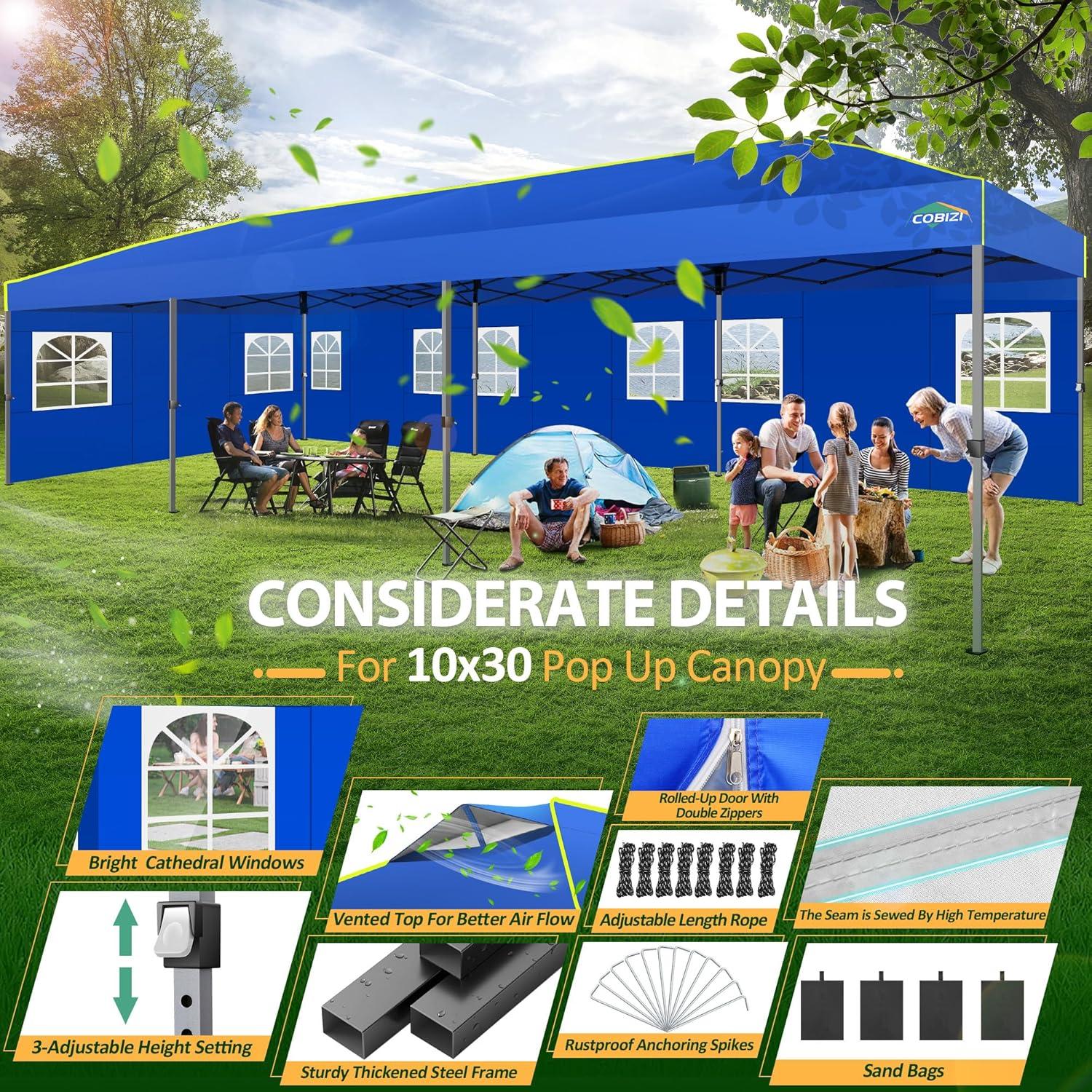 image:imageCOBIZI Heavy Duty 10x20 Pop up Canopy Tent with 6 Sidewalls Commercial Instant Canopies Tents for Parties Waterproof Gazebos with Roller Bag All Season Wind amp Waterproof UPF50Thickened FrameBlue1year warranty