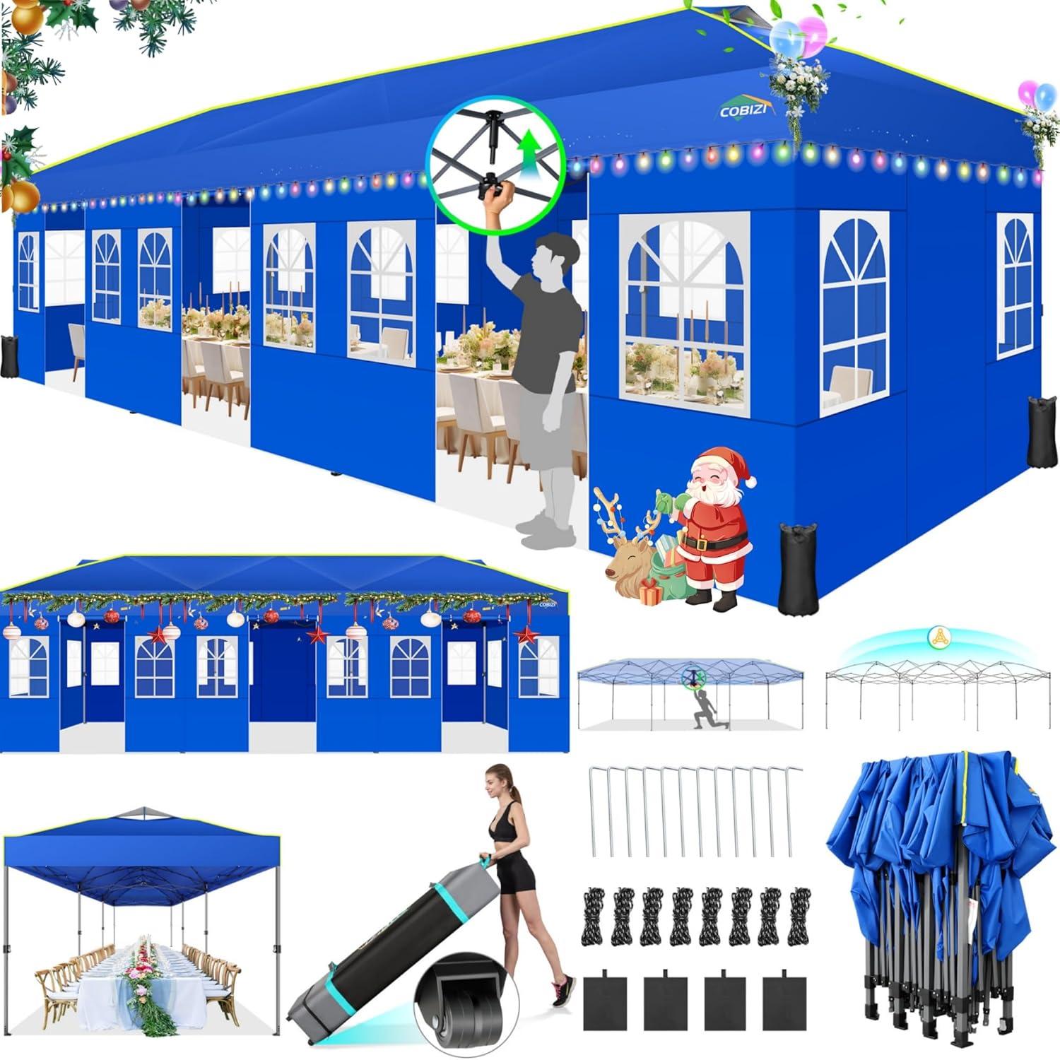 image:imageCOBIZI Heavy Duty 10x20 Pop up Canopy Tent with 6 Sidewalls Commercial Instant Canopies Tents for Parties Waterproof Gazebos with Roller Bag All Season Wind amp Waterproof UPF50Thickened FrameBlue1year warranty