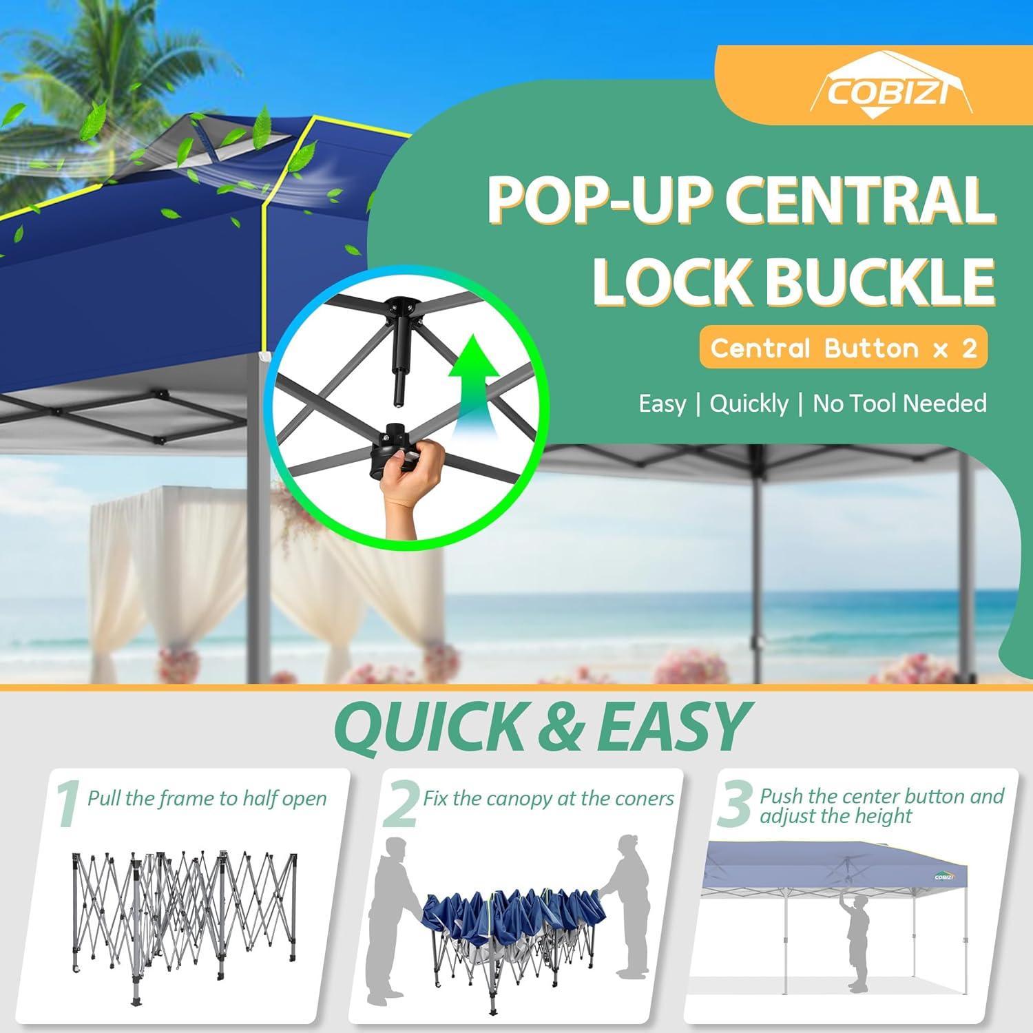 image:imageCOBIZI Heavy Duty 10x20 Pop up Canopy Tent with 6 Sidewalls Commercial Instant Canopies Tents for Parties Waterproof Gazebos with Roller Bag All Season Wind amp Waterproof UPF50Thickened FrameNavy Blue1year warranty