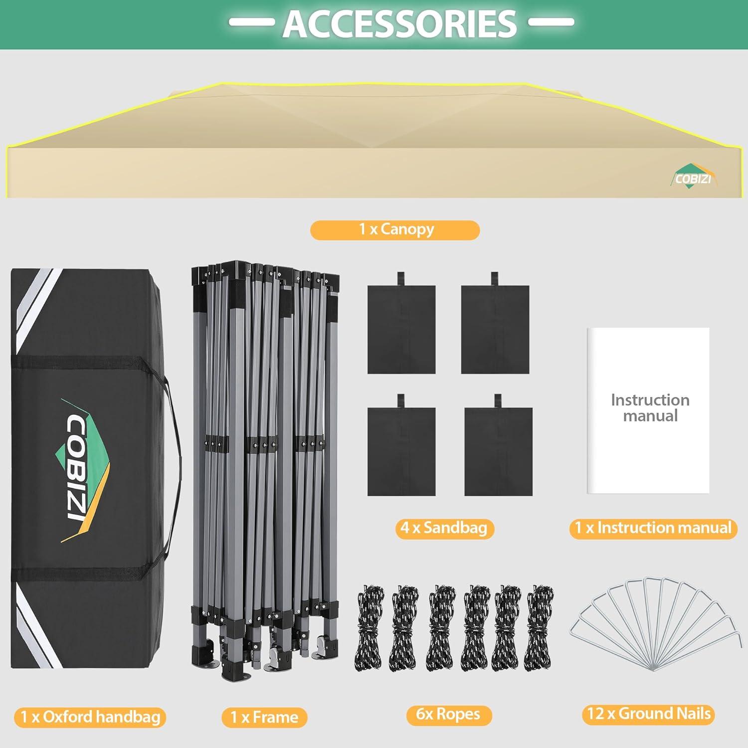 image:imageCOBIZI Heavy Duty 10x20 Pop up Canopy Tent with 6 Sidewalls Commercial Instant Canopies Tents for Parties Waterproof Gazebos with Roller Bag All Season Wind amp Waterproof UPF50Thickened FrameKhaki1year warranty