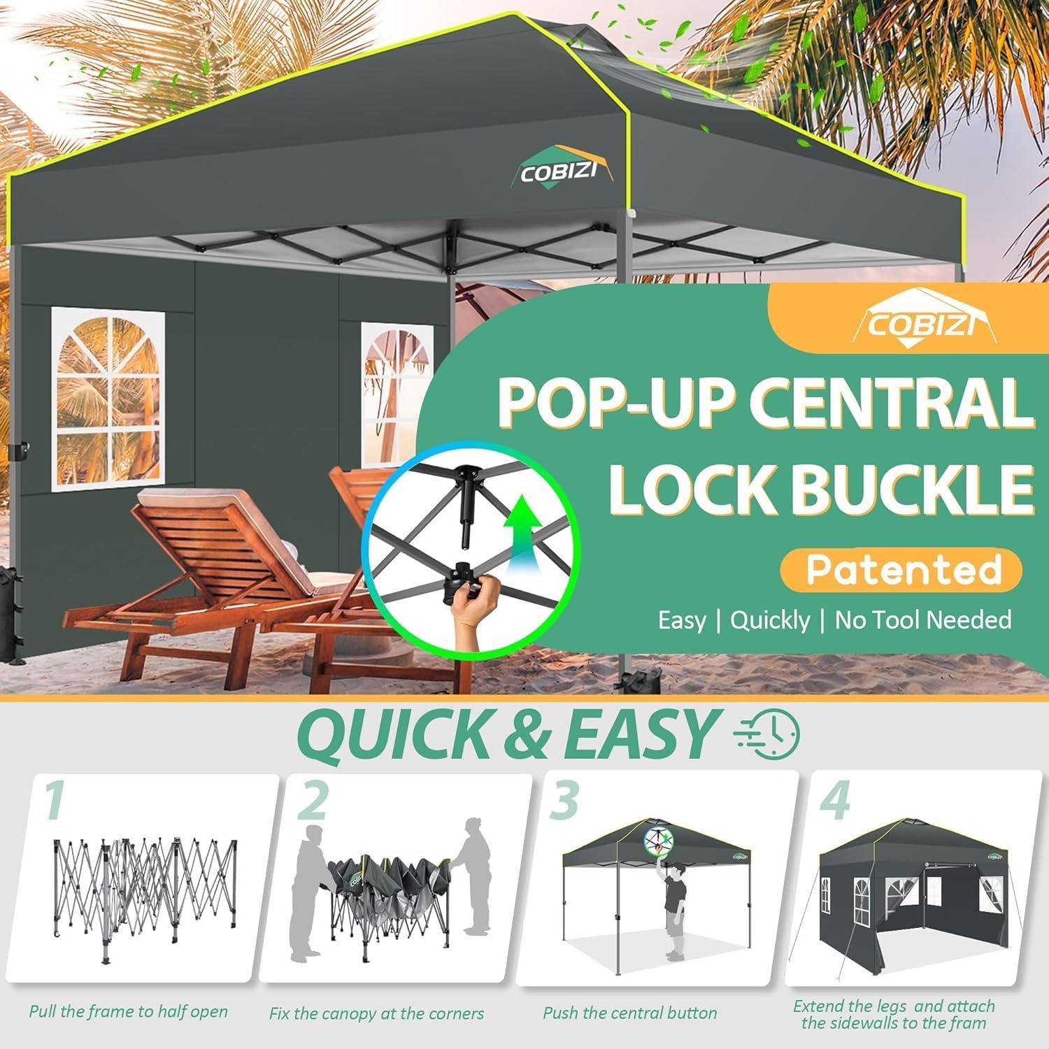 image:imageCOBIZI Heavy Duty 10x20 Pop up Canopy Tent with 6 Sidewalls Commercial Instant Canopies Tents for Parties Waterproof Gazebos with Roller Bag All Season Wind amp Waterproof UPF50Thickened FrameGrey1year warranty