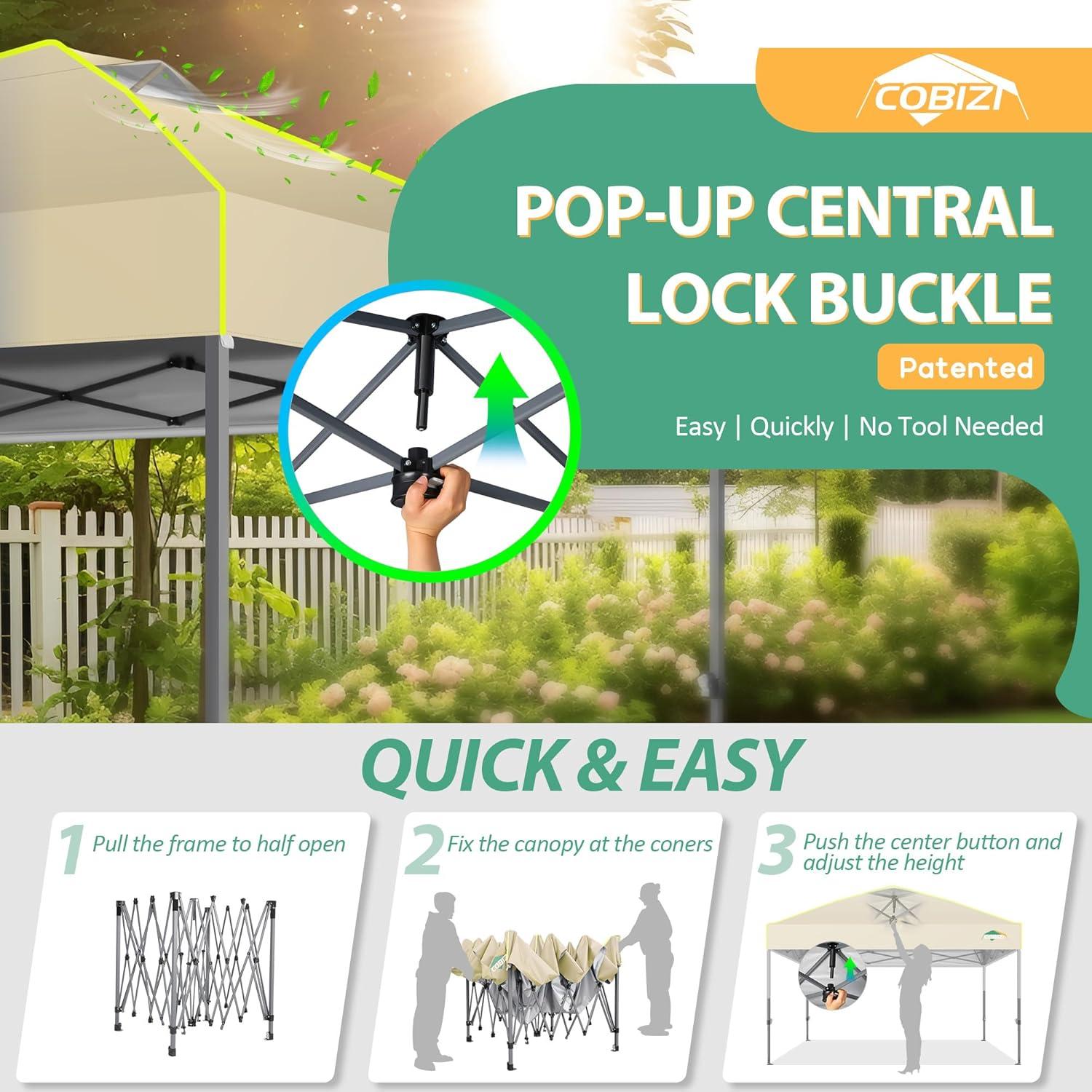 image:imageCOBIZI Heavy Duty 10x20 Pop up Canopy Tent with 6 Sidewalls Commercial Instant Canopies Tents for Parties Waterproof Gazebos with Roller Bag All Season Wind amp Waterproof UPF50Thickened FrameKhaki1year warranty
