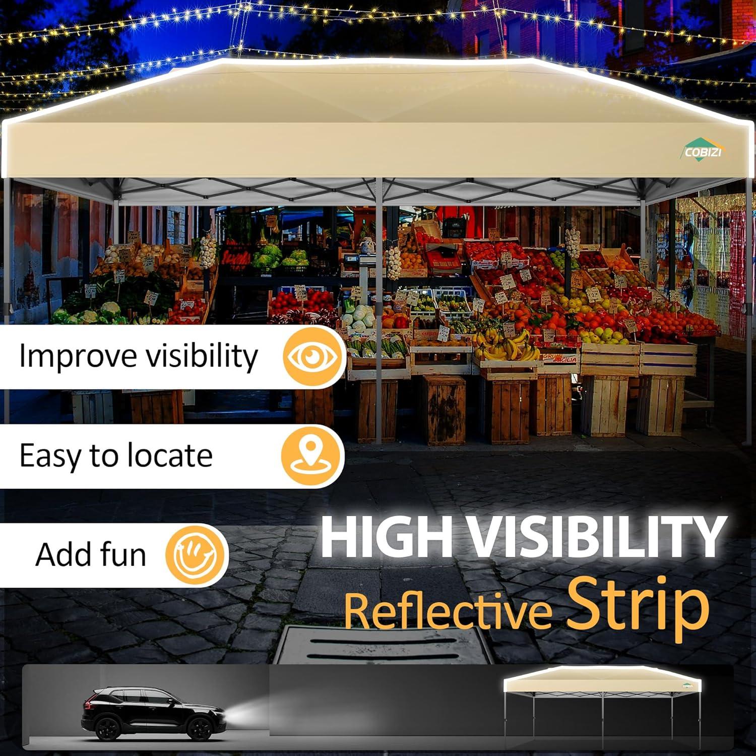 image:imageCOBIZI Heavy Duty 10x20 Pop up Canopy Tent with 6 Sidewalls Commercial Instant Canopies Tents for Parties Waterproof Gazebos with Roller Bag All Season Wind amp Waterproof UPF50Thickened FrameKhaki1year warranty