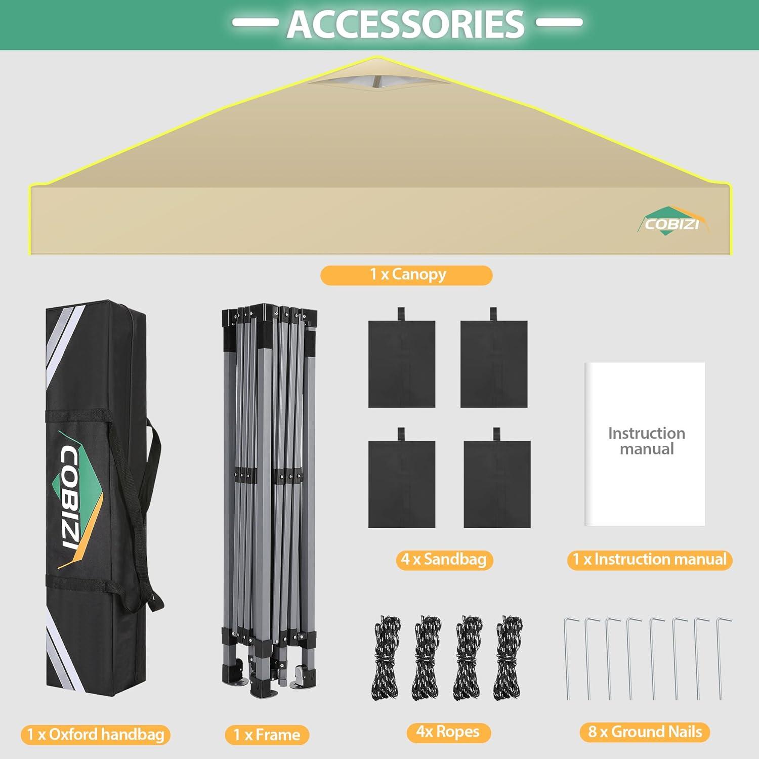 image:imageCOBIZI Heavy Duty 10x20 Pop up Canopy Tent with 6 Sidewalls Commercial Instant Canopies Tents for Parties Waterproof Gazebos with Roller Bag All Season Wind amp Waterproof UPF50Thickened FrameKhaki1year warranty