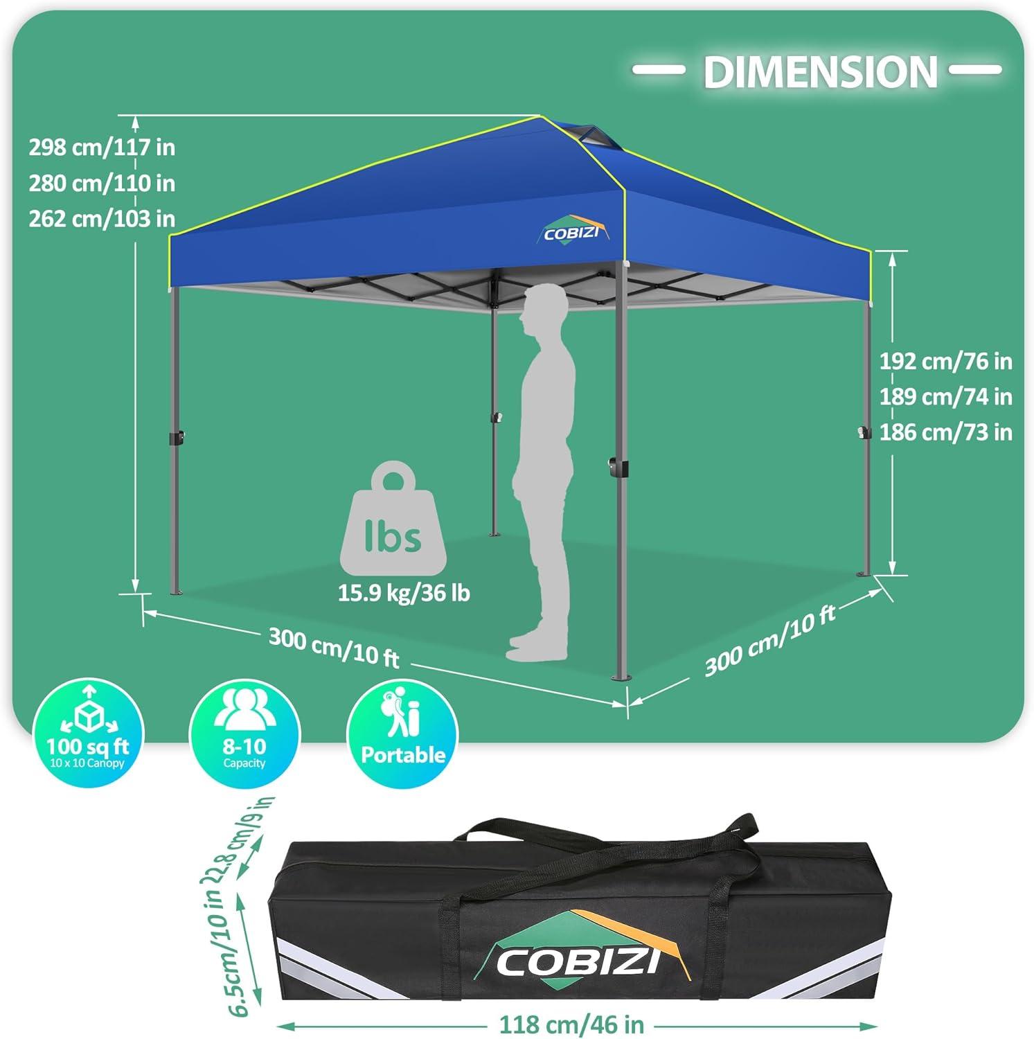 image:imageCOBIZI Heavy Duty 10x20 Pop up Canopy Tent with 6 Sidewalls Commercial Instant Canopies Tents for Parties Waterproof Gazebos with Roller Bag All Season Wind amp Waterproof UPF50Thickened FrameBlue1year warranty