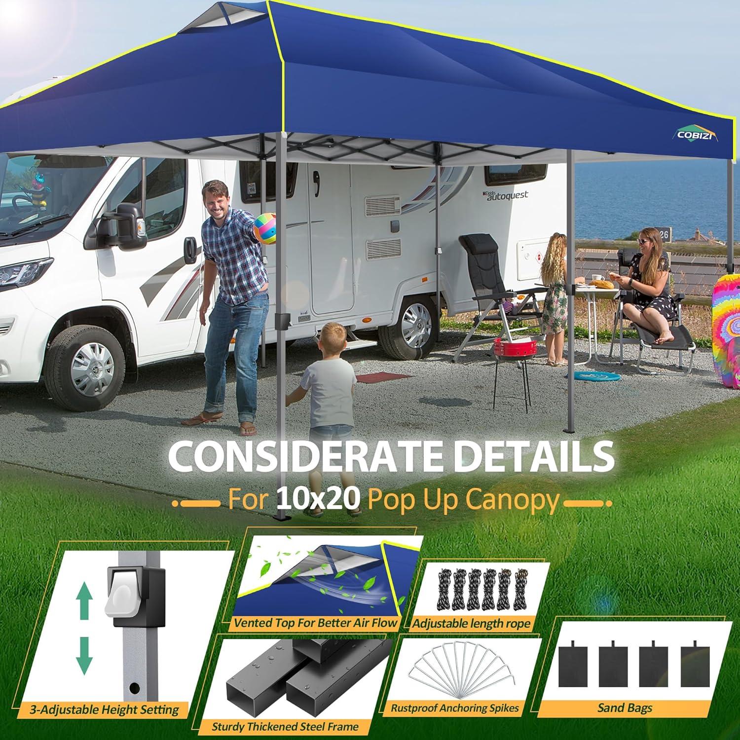 image:imageCOBIZI Heavy Duty 10x20 Pop up Canopy Tent with 6 Sidewalls Commercial Instant Canopies Tents for Parties Waterproof Gazebos with Roller Bag All Season Wind amp Waterproof UPF50Thickened FrameNavy Blue1year warranty