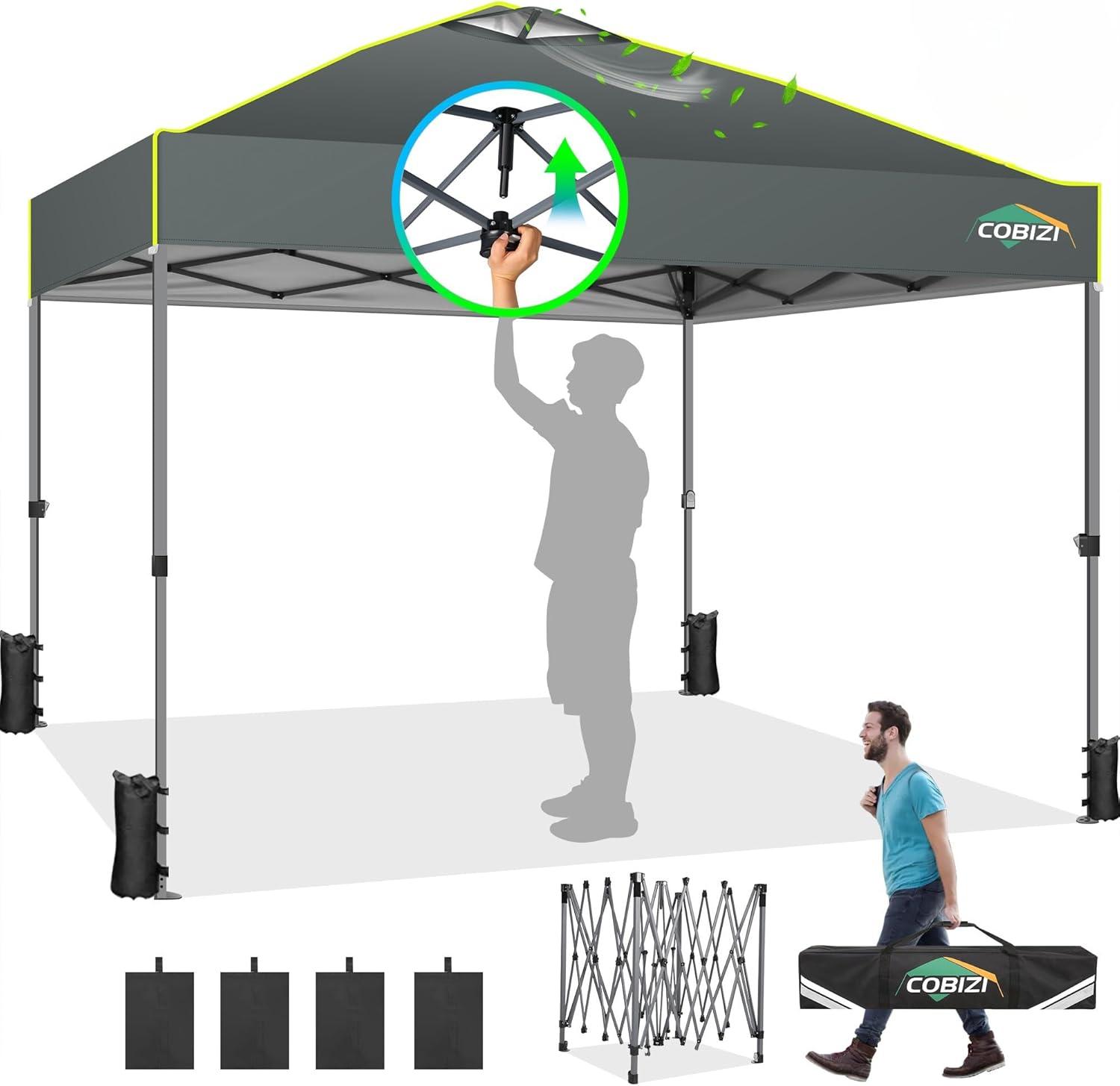 image:imageCOBIZI Heavy Duty 10x20 Pop up Canopy Tent with 6 Sidewalls Commercial Instant Canopies Tents for Parties Waterproof Gazebos with Roller Bag All Season Wind amp Waterproof UPF50Thickened FrameGrey1year warranty