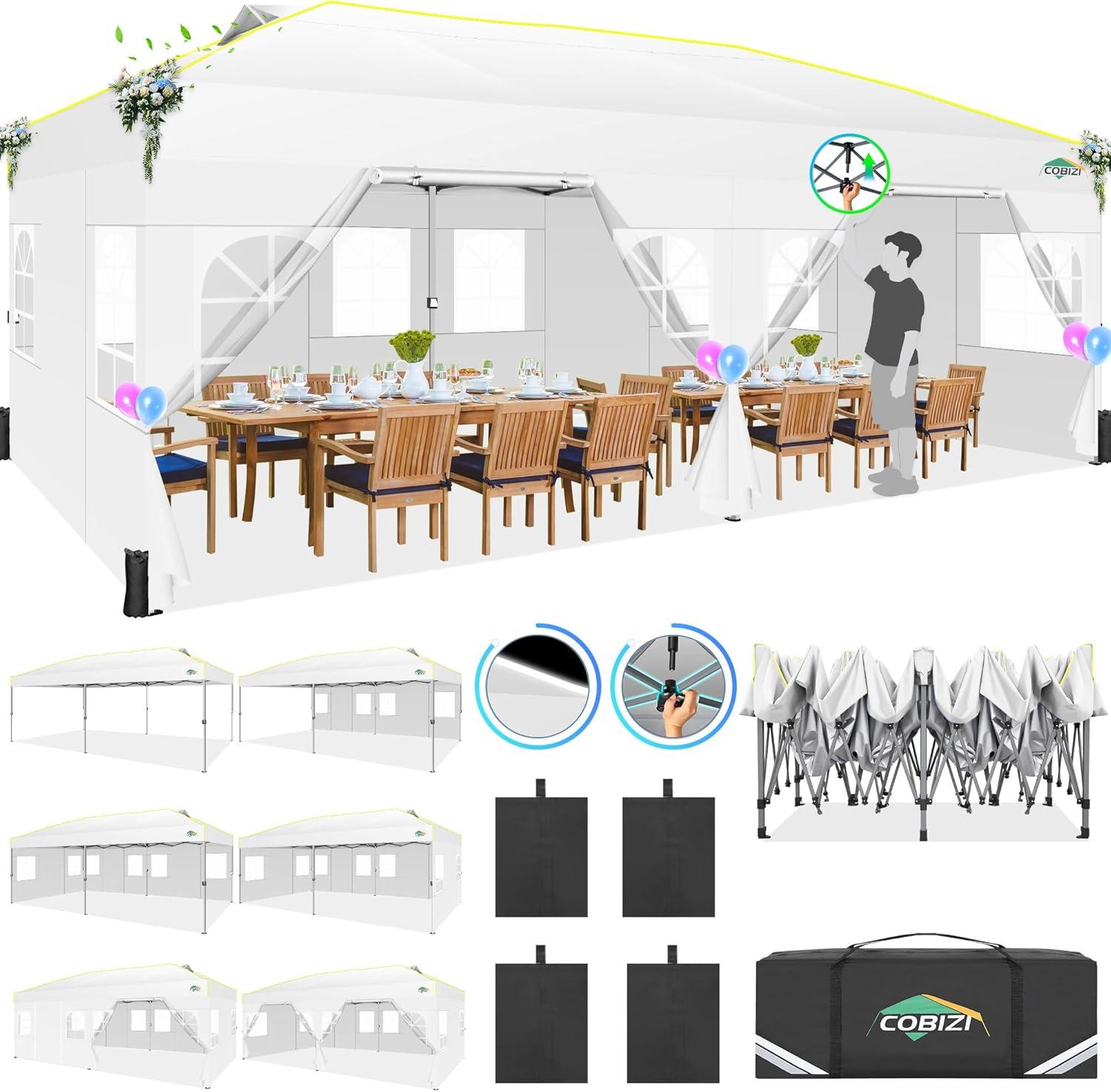 image:imageCOBIZI Heavy Duty 10x20 Pop up Canopy Tent with 6 Sidewalls Commercial Instant Canopies Tents for Parties Waterproof Gazebos with Roller Bag All Season Wind amp Waterproof UPF50Thickened FrameWhite1year warranty