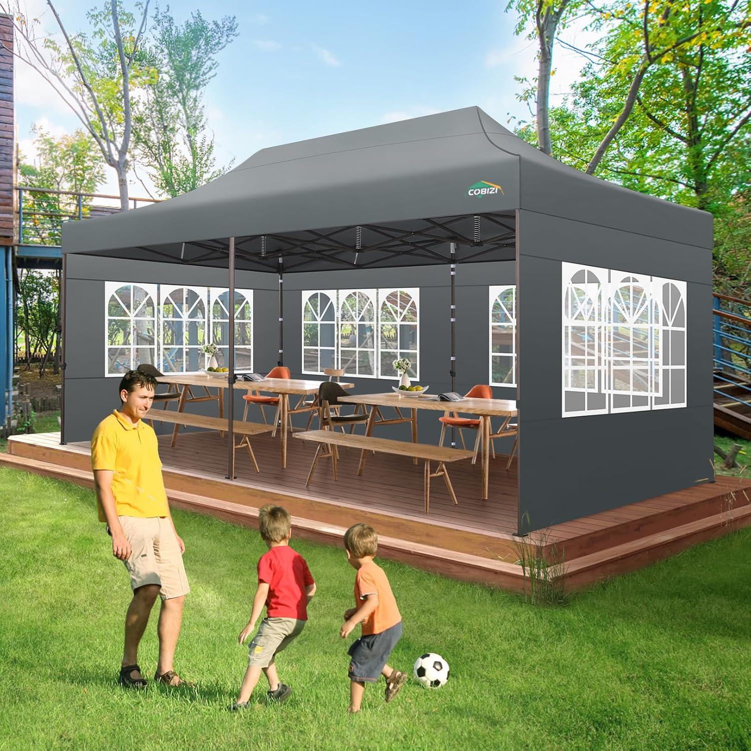 image:imageCOBIZI Heavy Duty 10x20 Pop up Canopy Tent with 6 Sidewalls Commercial Instant Canopies Tents for Parties Waterproof Gazebos with Roller Bag All Season Wind amp Waterproof UPF50Thickened Frame