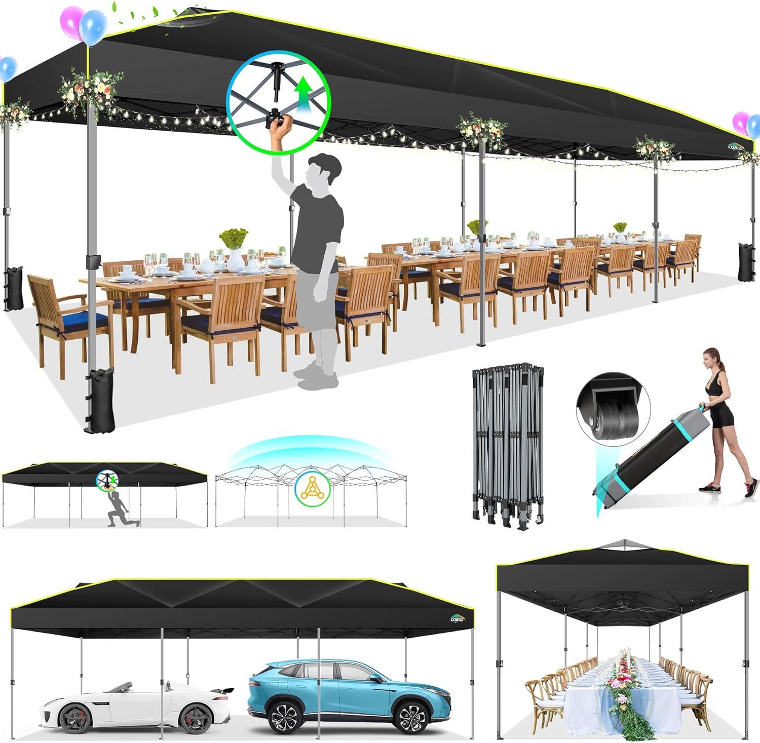 image:imageCOBIZI Heavy Duty 10x20 Pop up Canopy Tent with 6 Sidewalls Commercial Instant Canopies Tents for Parties Waterproof Gazebos with Roller Bag All Season Wind amp Waterproof UPF50Thickened FrameGrey1year warranty