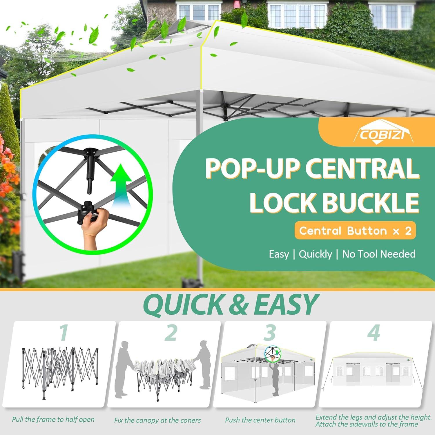 image:imageCOBIZI Heavy Duty 10x20 Pop up Canopy Tent with 6 Sidewalls Commercial Instant Canopies Tents for Parties Waterproof Gazebos with Roller Bag All Season Wind amp Waterproof UPF50Thickened FrameWhite1year warranty