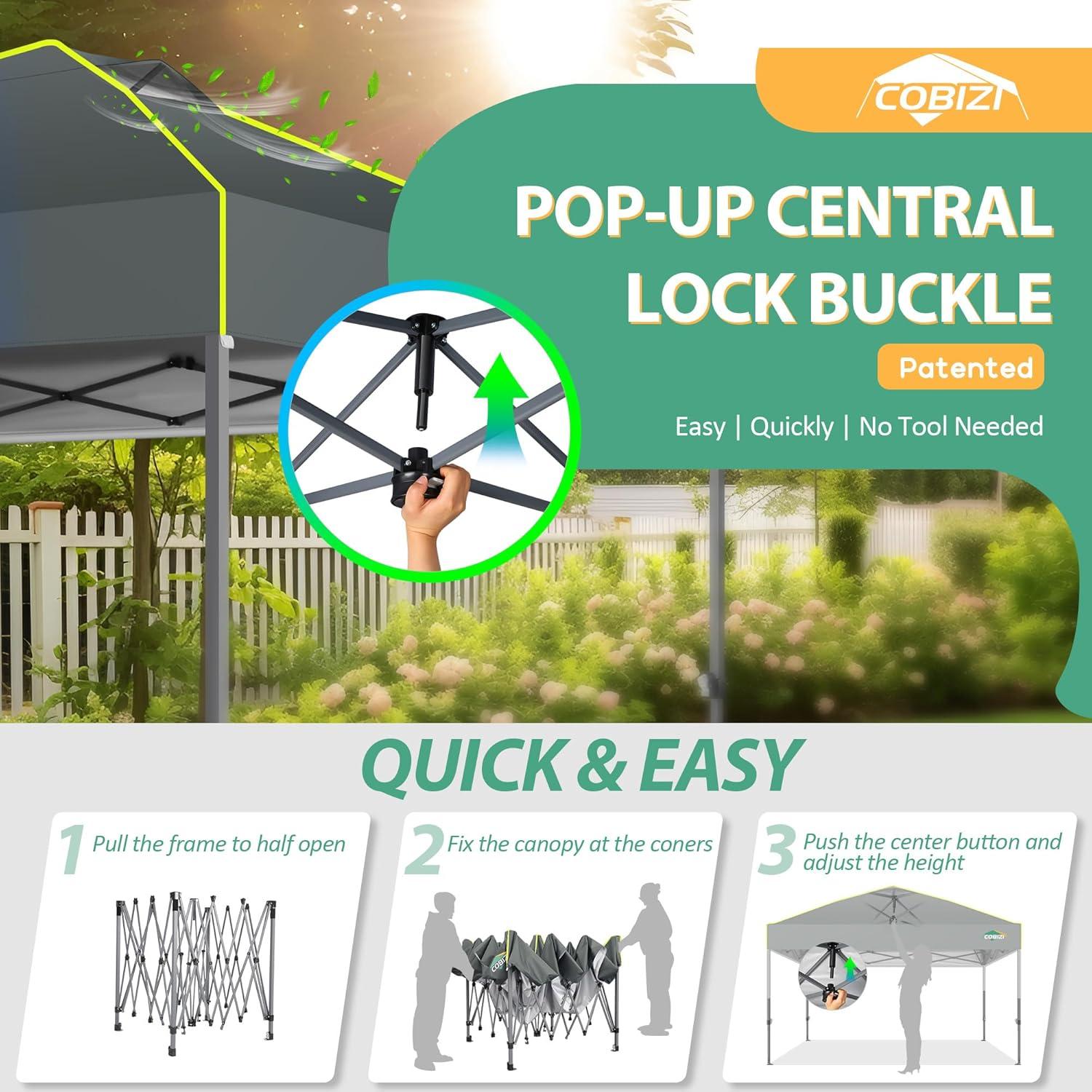 image:imageCOBIZI Heavy Duty 10x20 Pop up Canopy Tent with 6 Sidewalls Commercial Instant Canopies Tents for Parties Waterproof Gazebos with Roller Bag All Season Wind amp Waterproof UPF50Thickened FrameGrey1year warranty