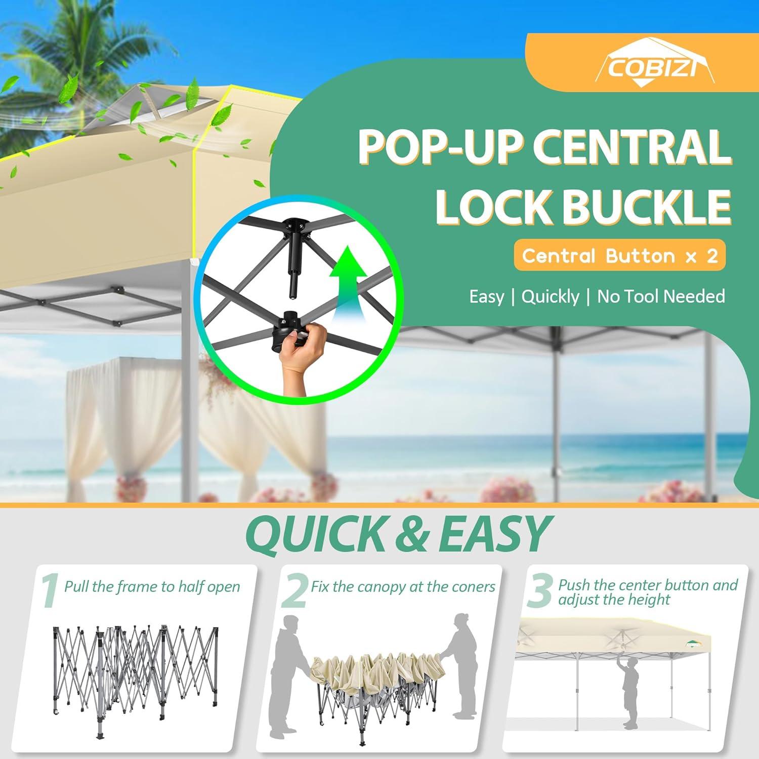 image:imageCOBIZI Heavy Duty 10x20 Pop up Canopy Tent with 6 Sidewalls Commercial Instant Canopies Tents for Parties Waterproof Gazebos with Roller Bag All Season Wind amp Waterproof UPF50Thickened FrameKhaki1year warranty