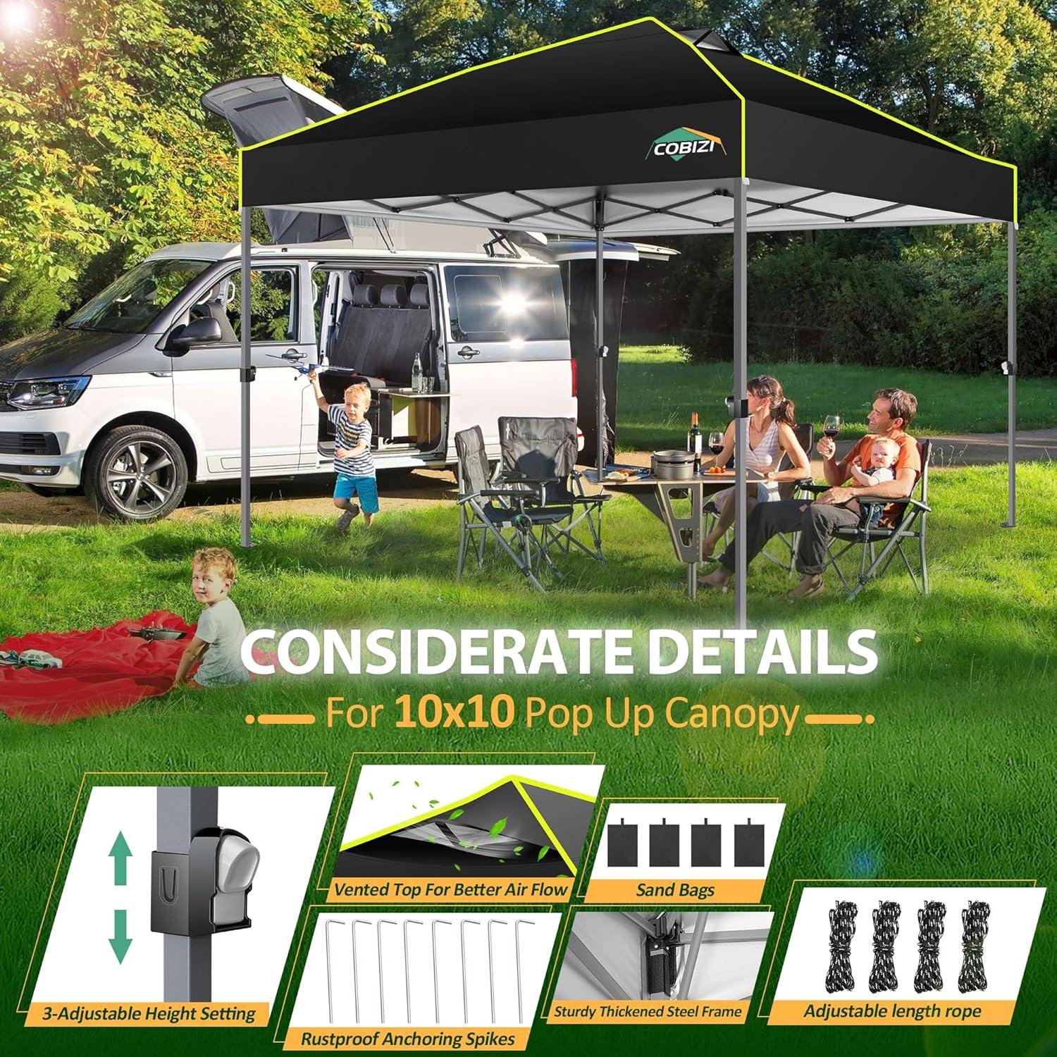 image:imageCOBIZI Heavy Duty 10x20 Pop up Canopy Tent with 6 Sidewalls Commercial Instant Canopies Tents for Parties Waterproof Gazebos with Roller Bag All Season Wind amp Waterproof UPF50Thickened FrameBlack1year warranty