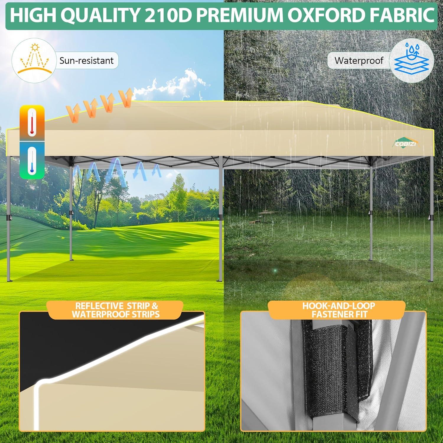 image:imageCOBIZI Heavy Duty 10x20 Pop up Canopy Tent with 6 Sidewalls Commercial Instant Canopies Tents for Parties Waterproof Gazebos with Roller Bag All Season Wind amp Waterproof UPF50Thickened FrameKhaki1year warranty
