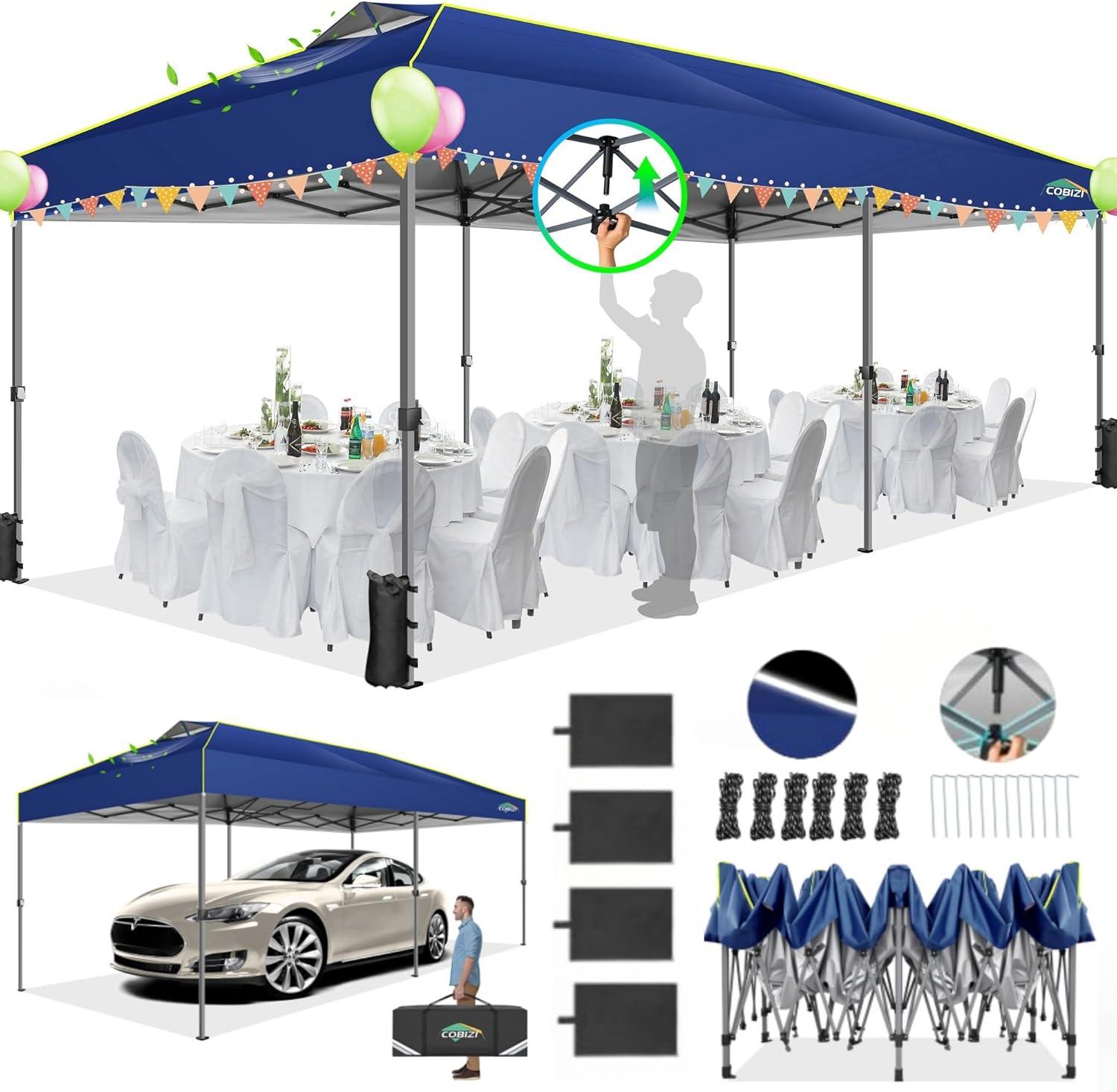image:imageCOBIZI Heavy Duty 10x20 Pop up Canopy Tent with 6 Sidewalls Commercial Instant Canopies Tents for Parties Waterproof Gazebos with Roller Bag All Season Wind amp Waterproof UPF50Thickened FrameNavy Blue1year warranty