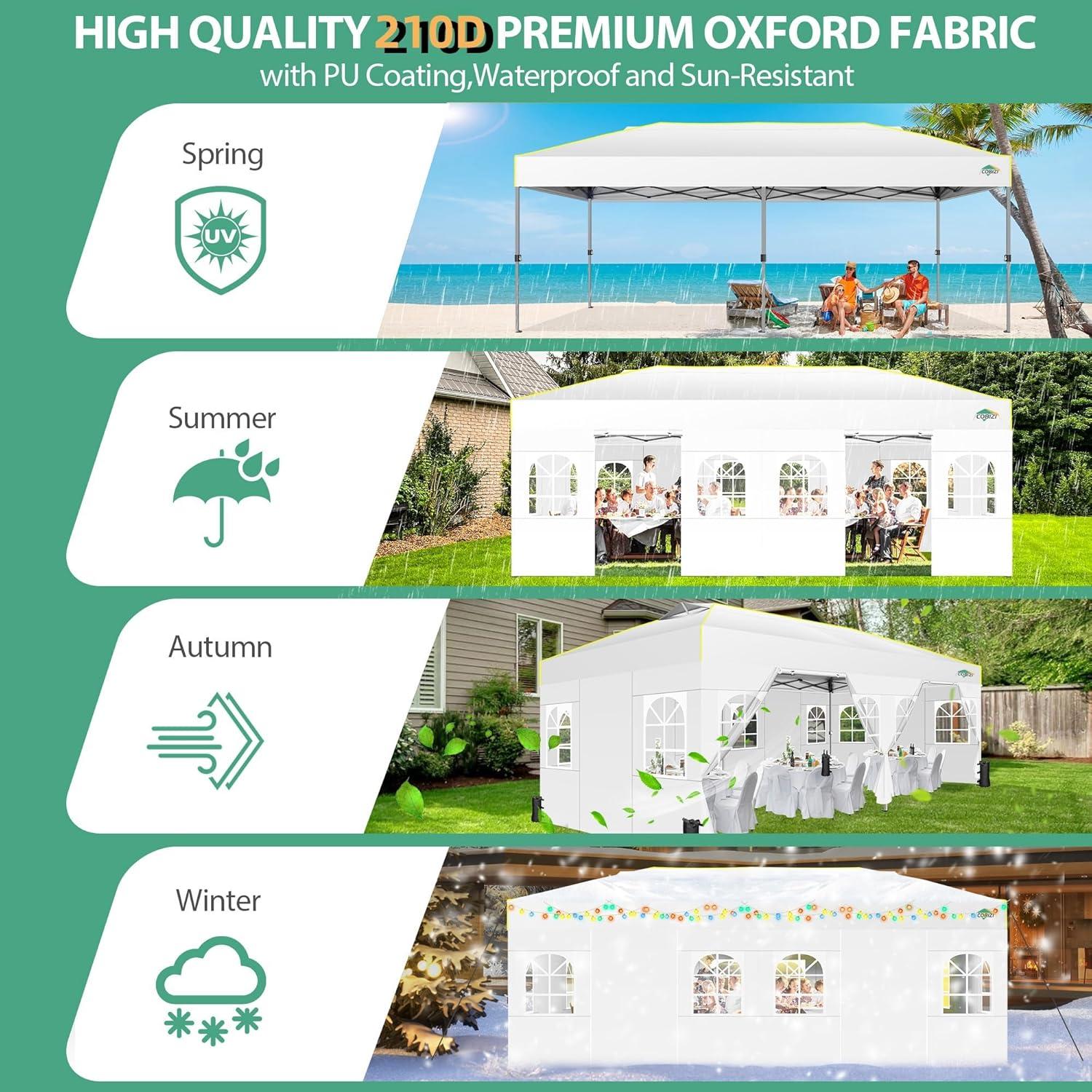 image:imageCOBIZI Heavy Duty 10x20 Pop up Canopy Tent with 6 Sidewalls Commercial Instant Canopies Tents for Parties Waterproof Gazebos with Roller Bag All Season Wind amp Waterproof UPF50Thickened FrameWhite1year warranty
